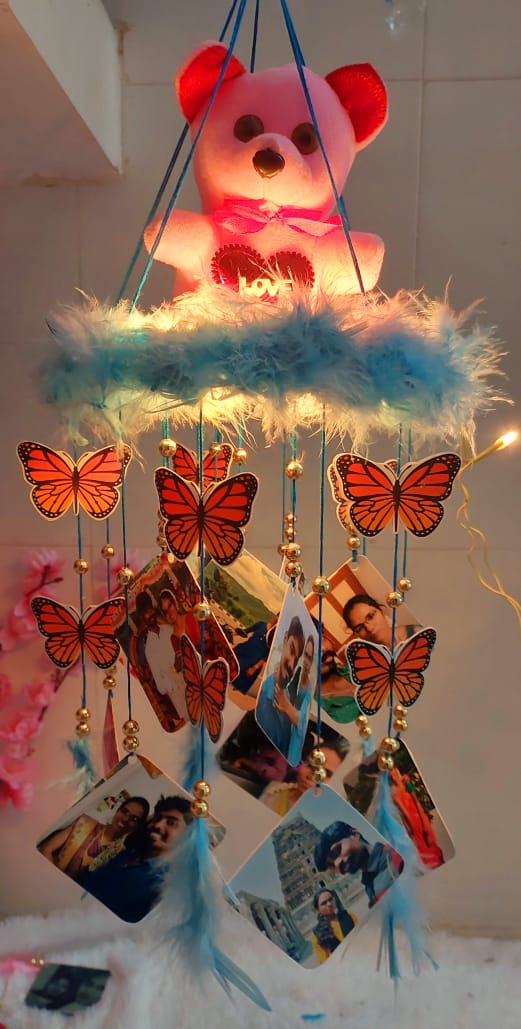 Fairy Lights Windchime With Teddy & Butterflies