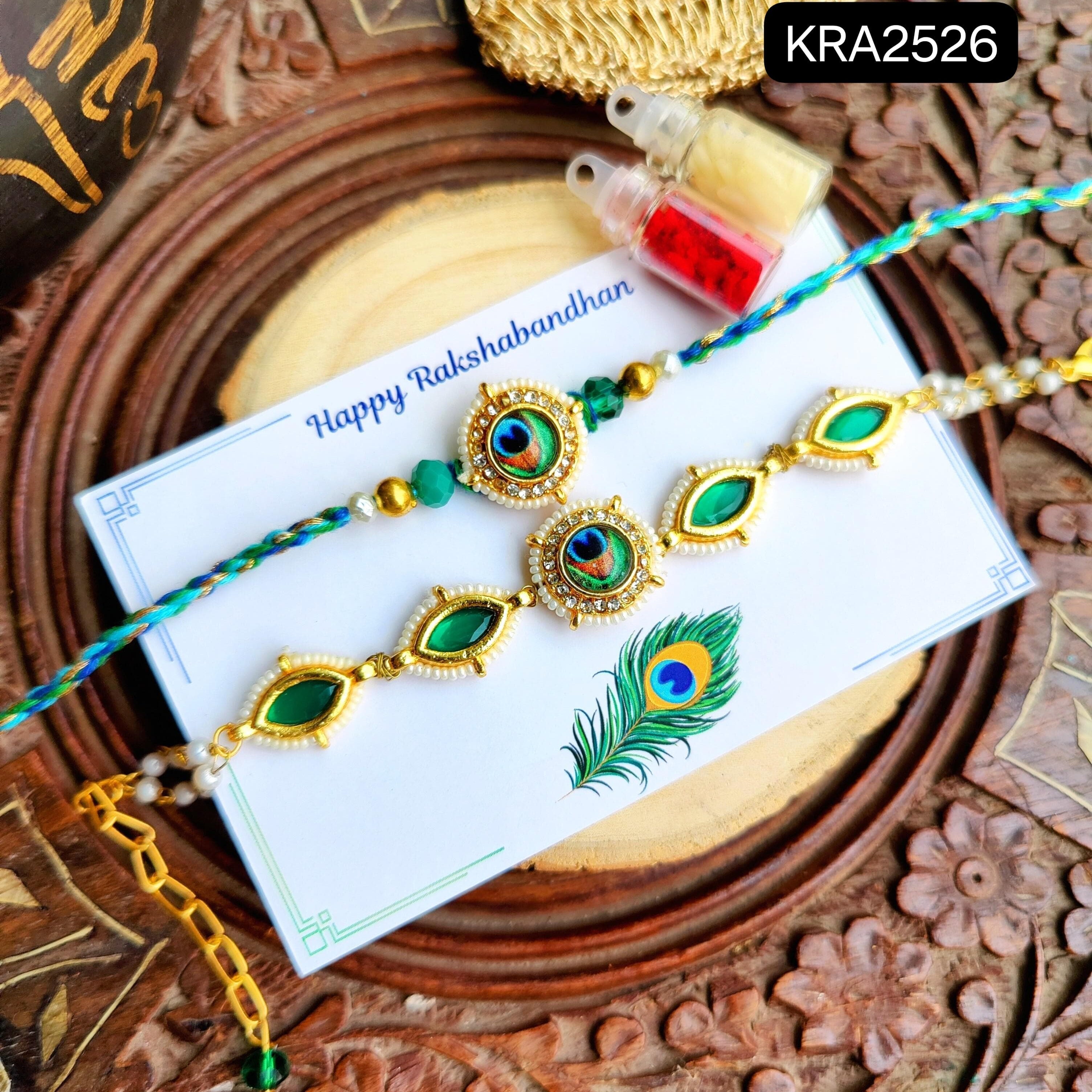 Traditional Rakhi & Heavy Bracelet Set For Bhai & Bhabhi (KRA2526)