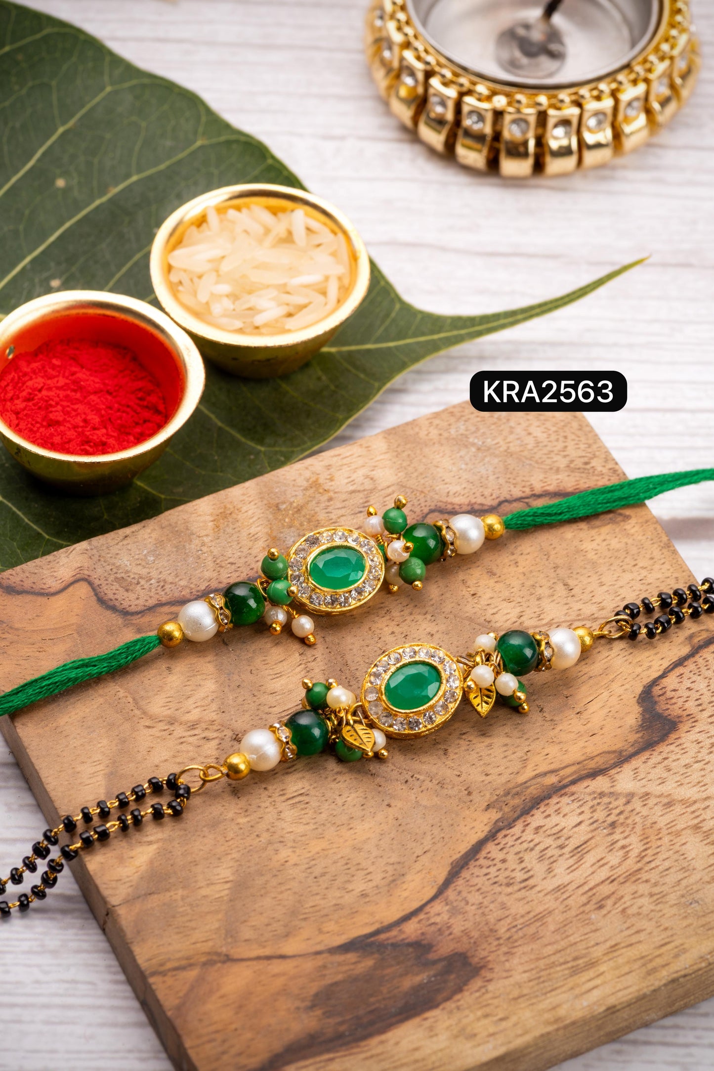 Colored Stones Rakhi & Bracelet Set (KRA2563)