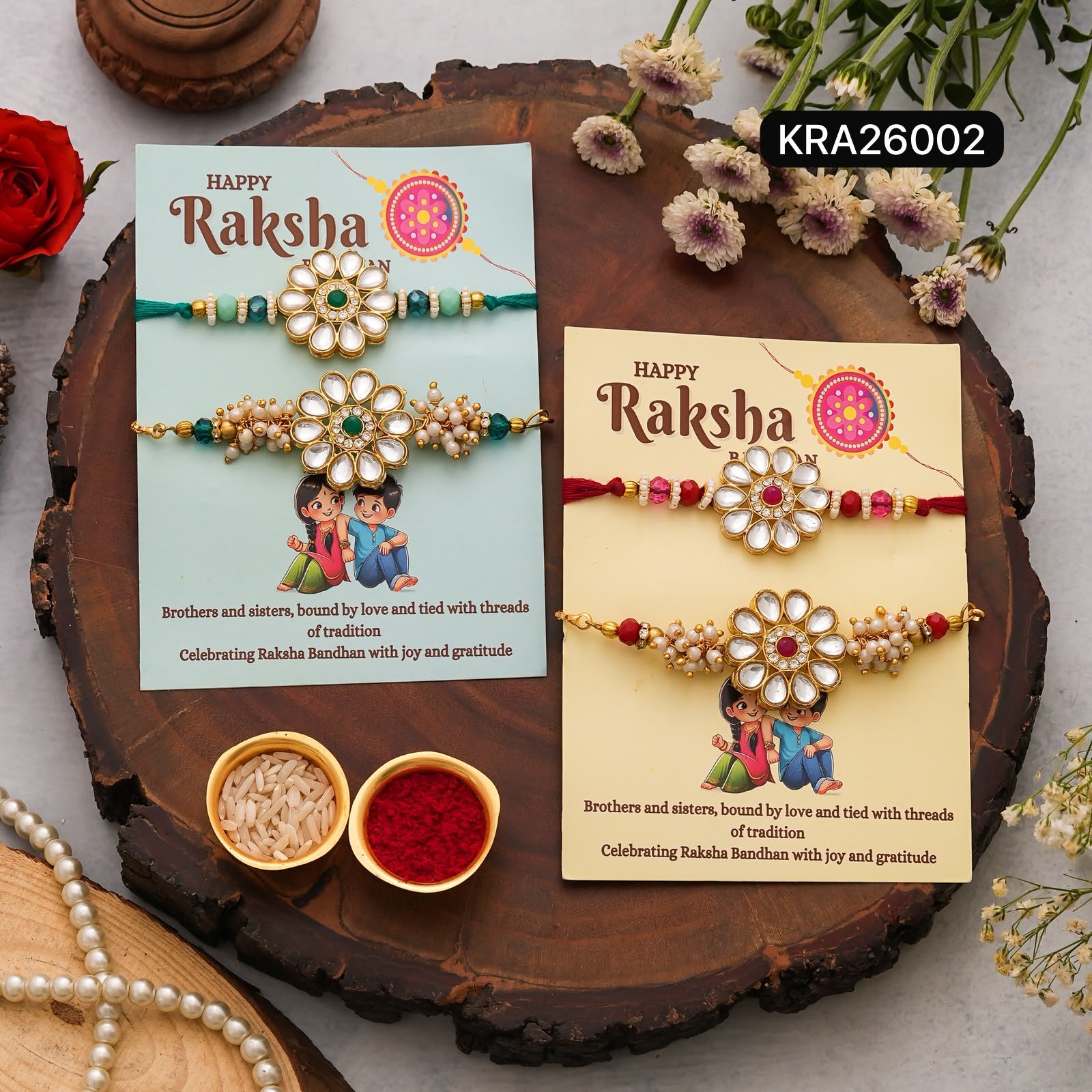 Big Flower Kundan Rakhi Set (KRA26002)