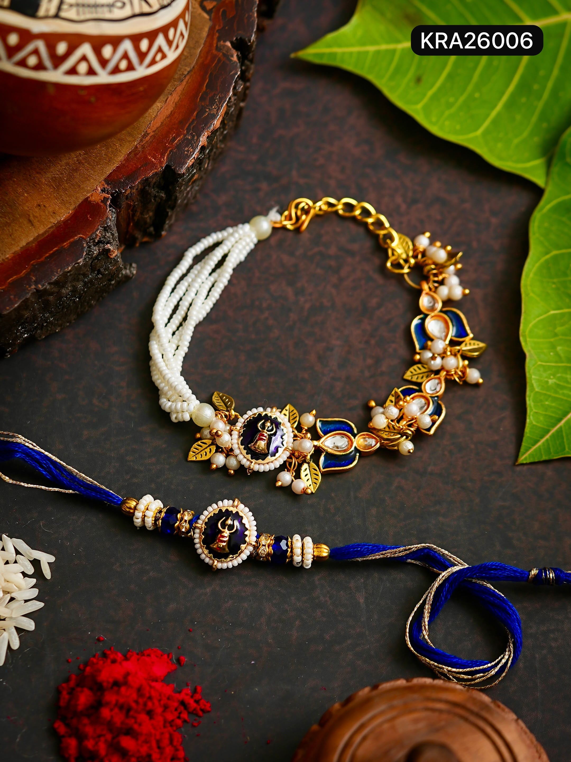 Jadau Meenakari Rakhi Bracelet Set (KRA26006)