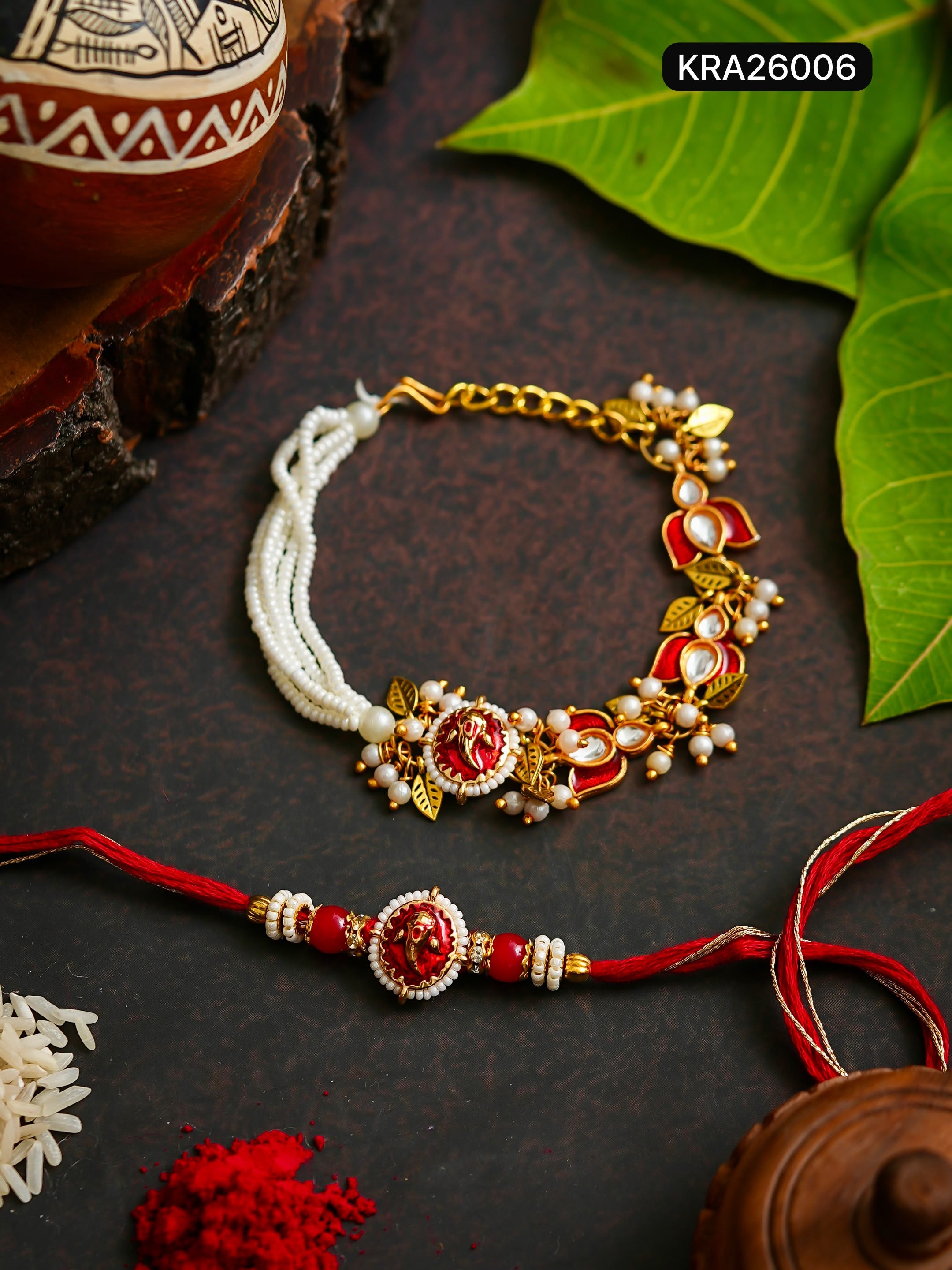Jadau Meenakari Rakhi Bracelet Set (KRA26006)