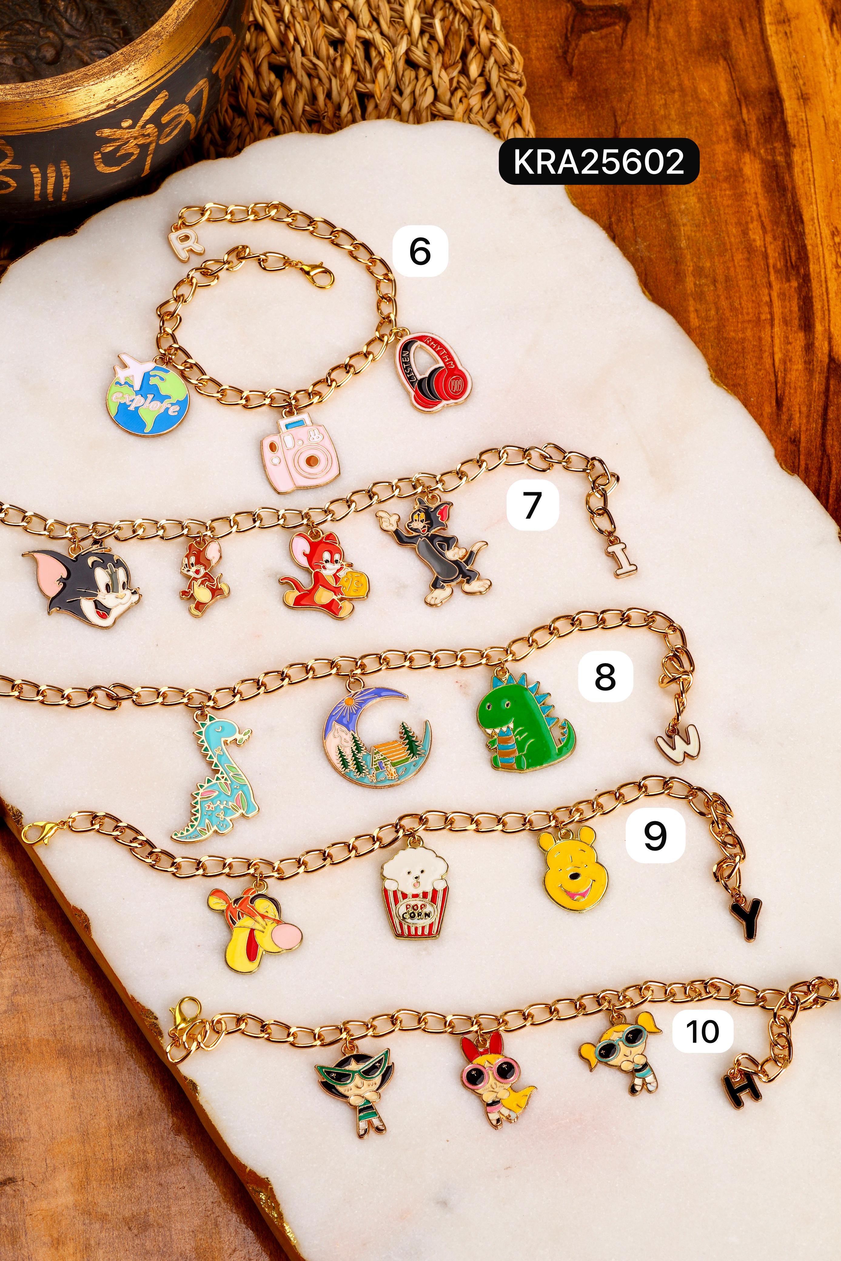 Kids Colorful Charms Bracelets With Personalized Initial (KRA25602)