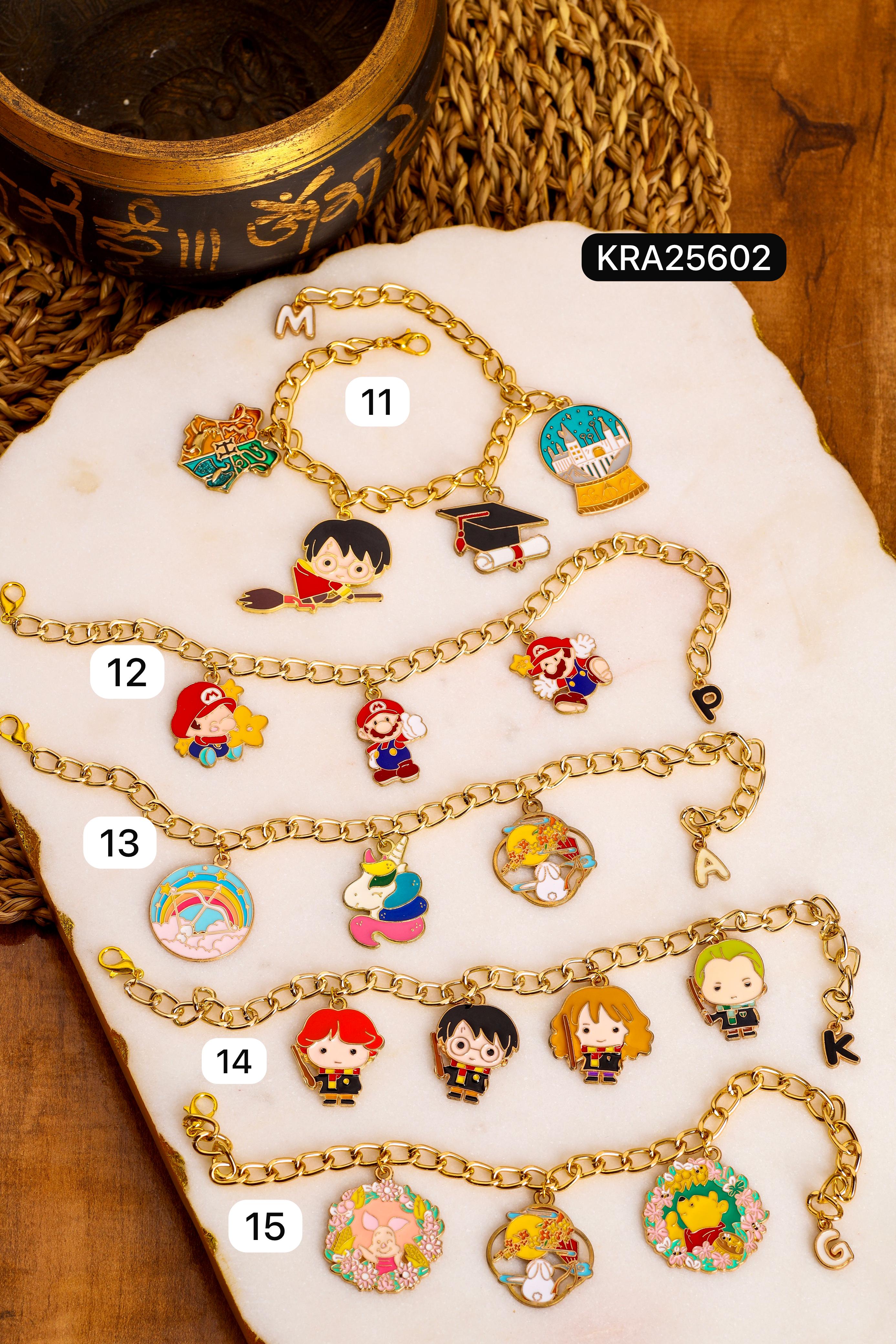 Kids Colorful Charms Bracelets With Personalized Initial (KRA25602)