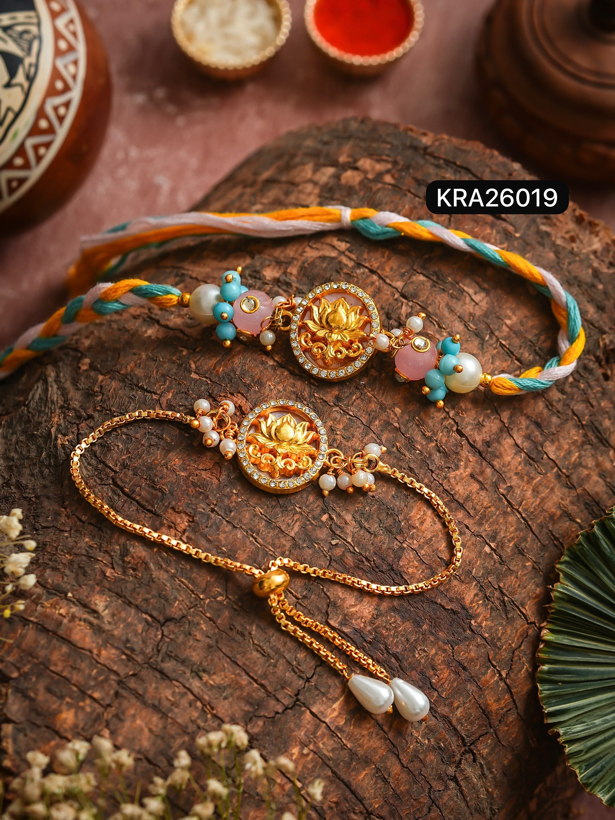 3D Lotus Rakhi & Bracelet Set (KRA26019)