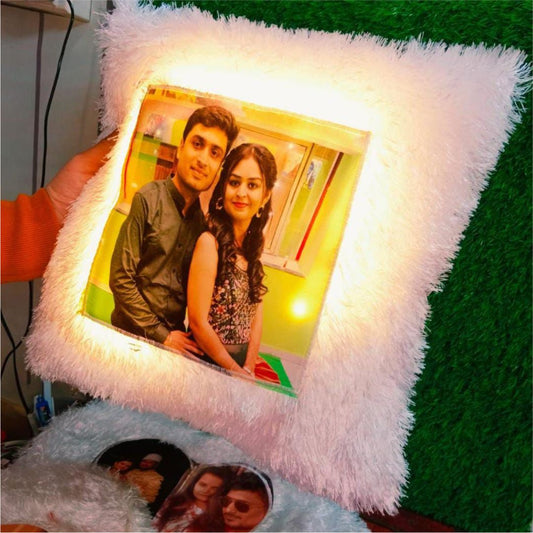 White Fur Pillow With Led