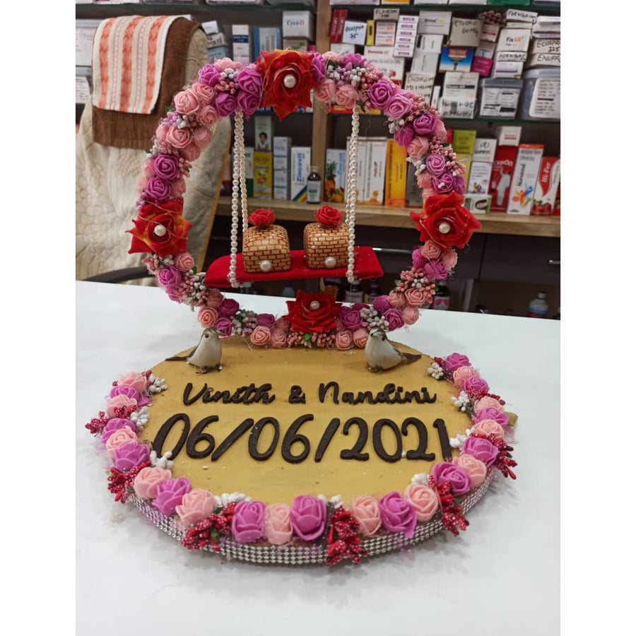 Pink Floral Ring Platter With Cork LED