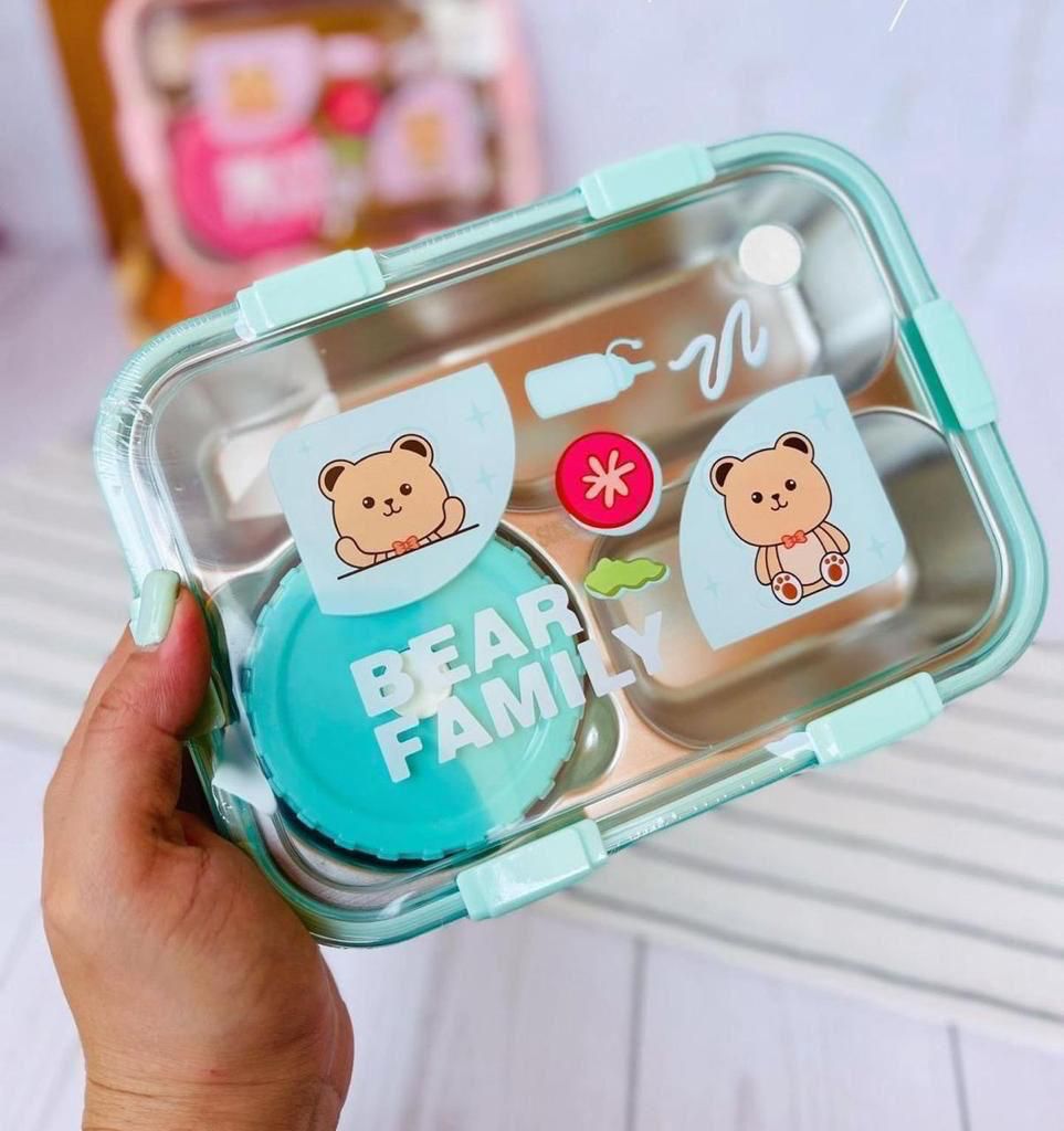 Bear Family 3 Grid Stainless Steel Lunch Box