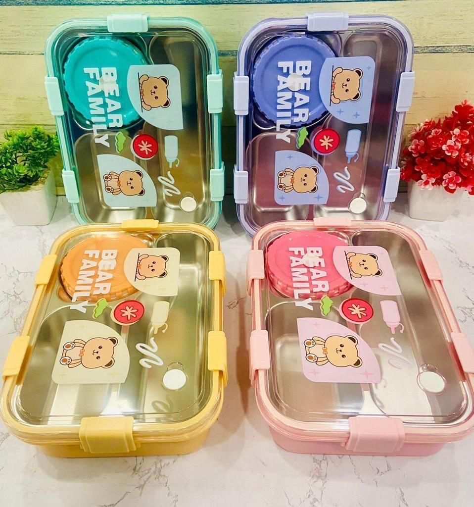 Bear Family 3 Grid Stainless Steel Lunch Box