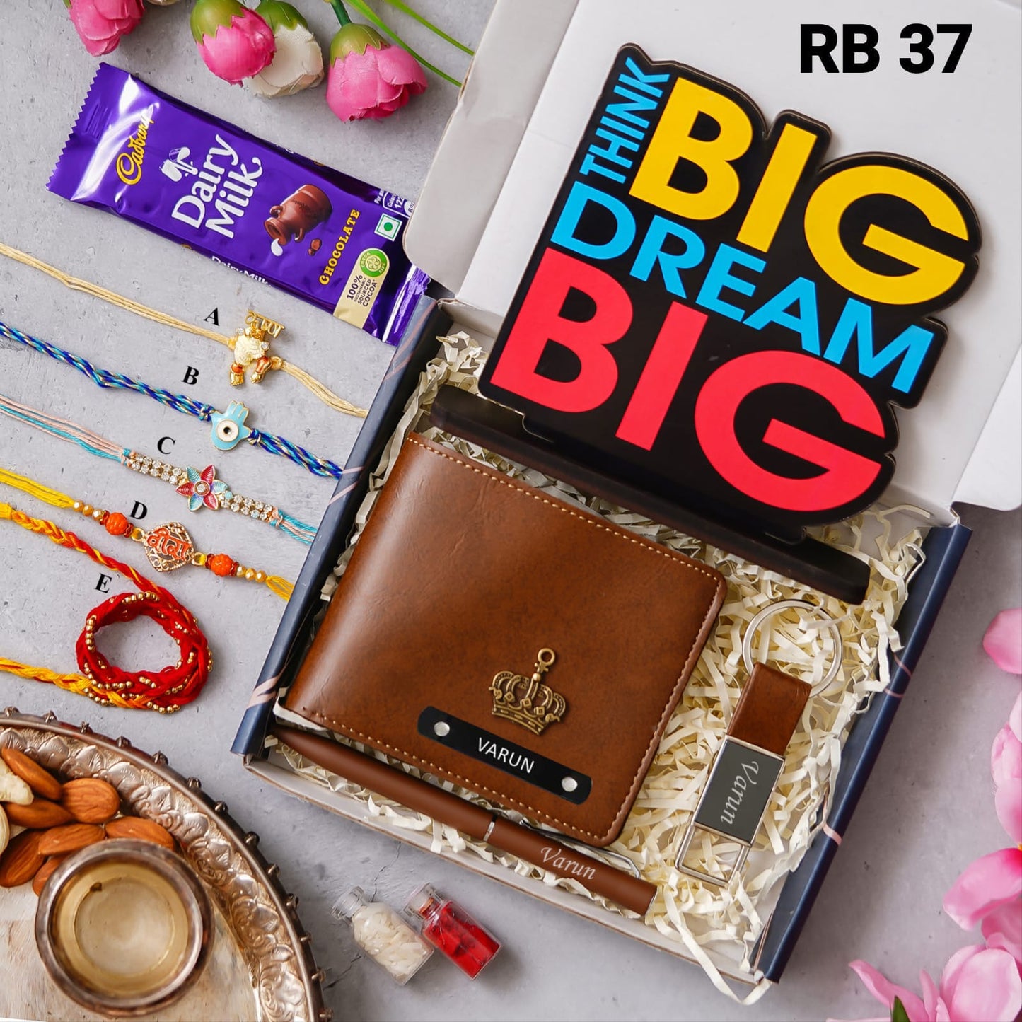 Rakhi Combo RB37 (V) - Wallet, Pen, Keychain & Motivational Tabletop Combo