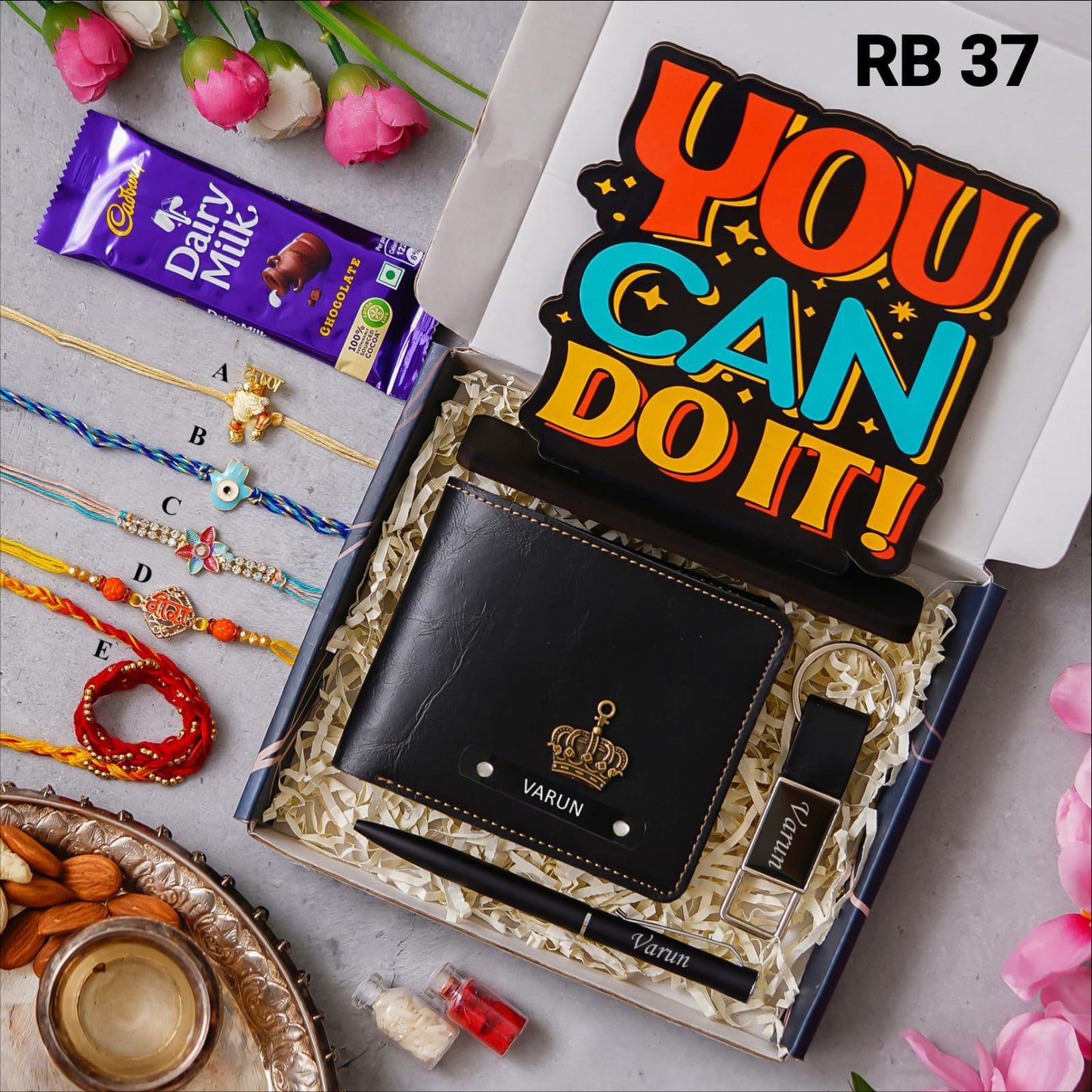 Rakhi Combo RB37 (V) - Wallet, Pen, Keychain & Motivational Tabletop Combo