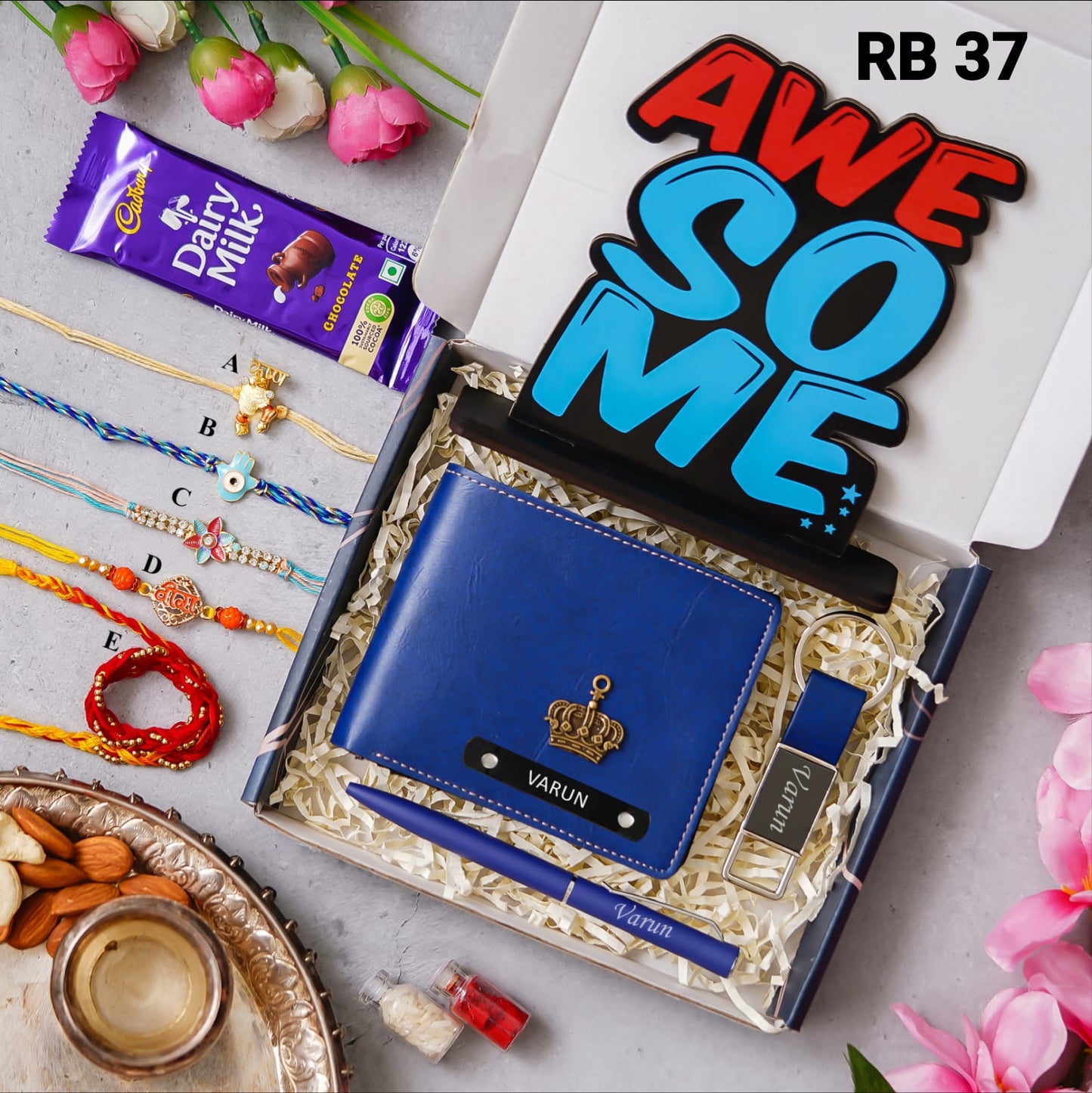 Rakhi Combo RB37 (V) - Wallet, Pen, Keychain & Motivational Tabletop Combo