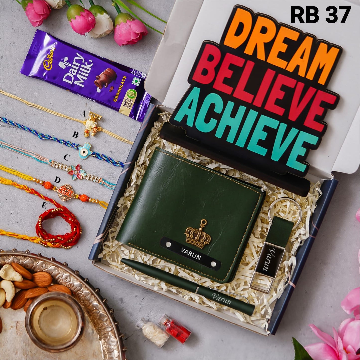 Rakhi Combo RB37 (V) - Wallet, Pen, Keychain & Motivational Tabletop Combo