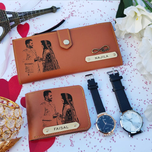 Couple Sketch Wallet & Watch Combo
