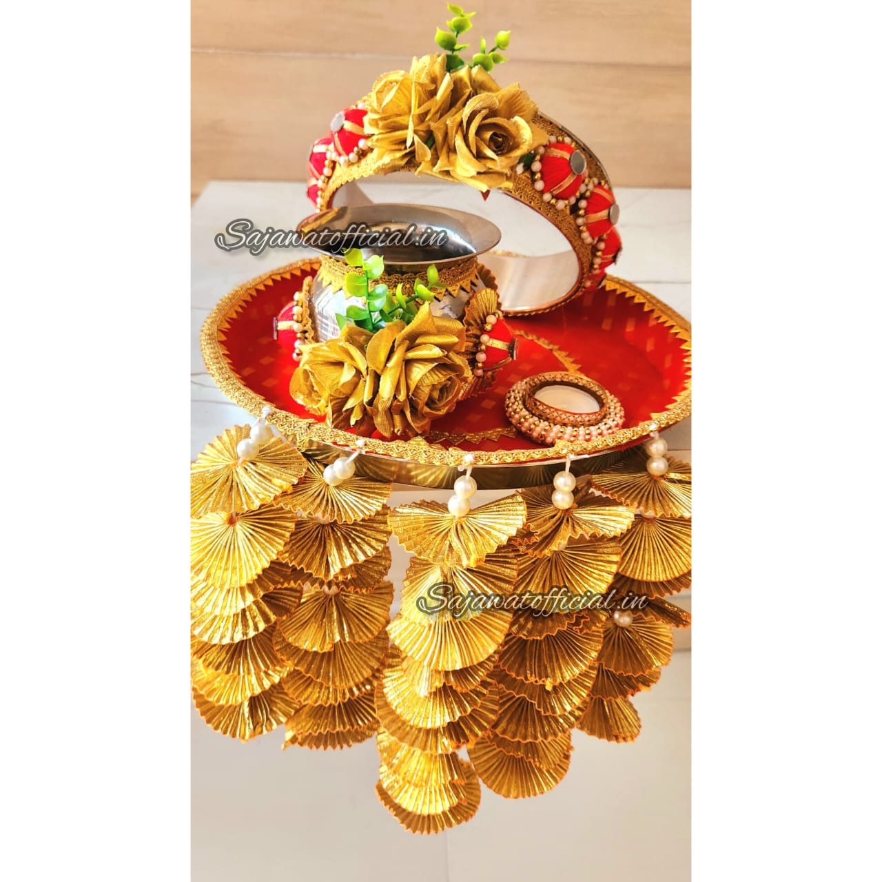 Premium Red Thali Set With Tassel K-Ht017