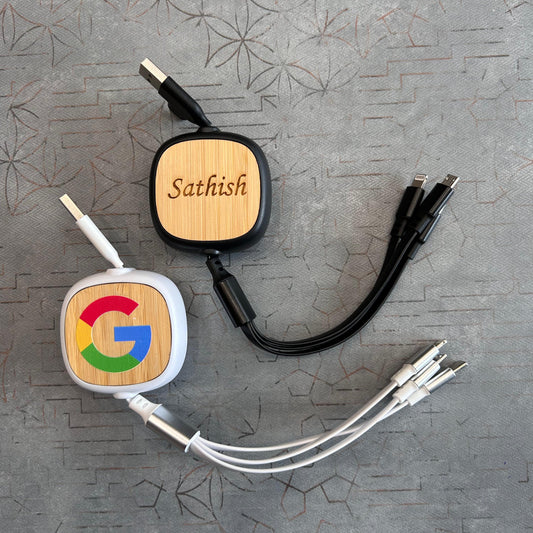 4 In 1 Retractable Bamboo Charging Cable
