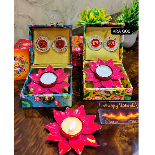 Metal T-light Holder in Pichwai Box (KRA G08)