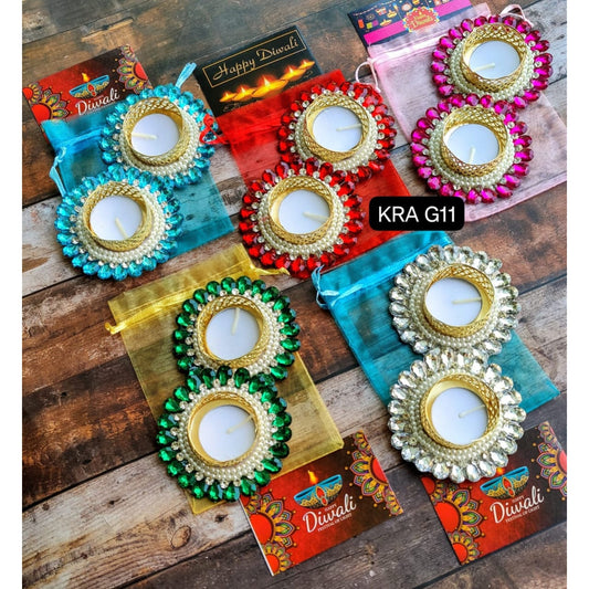 Crystal T-light Holder in Gift Potli (KRA G11)