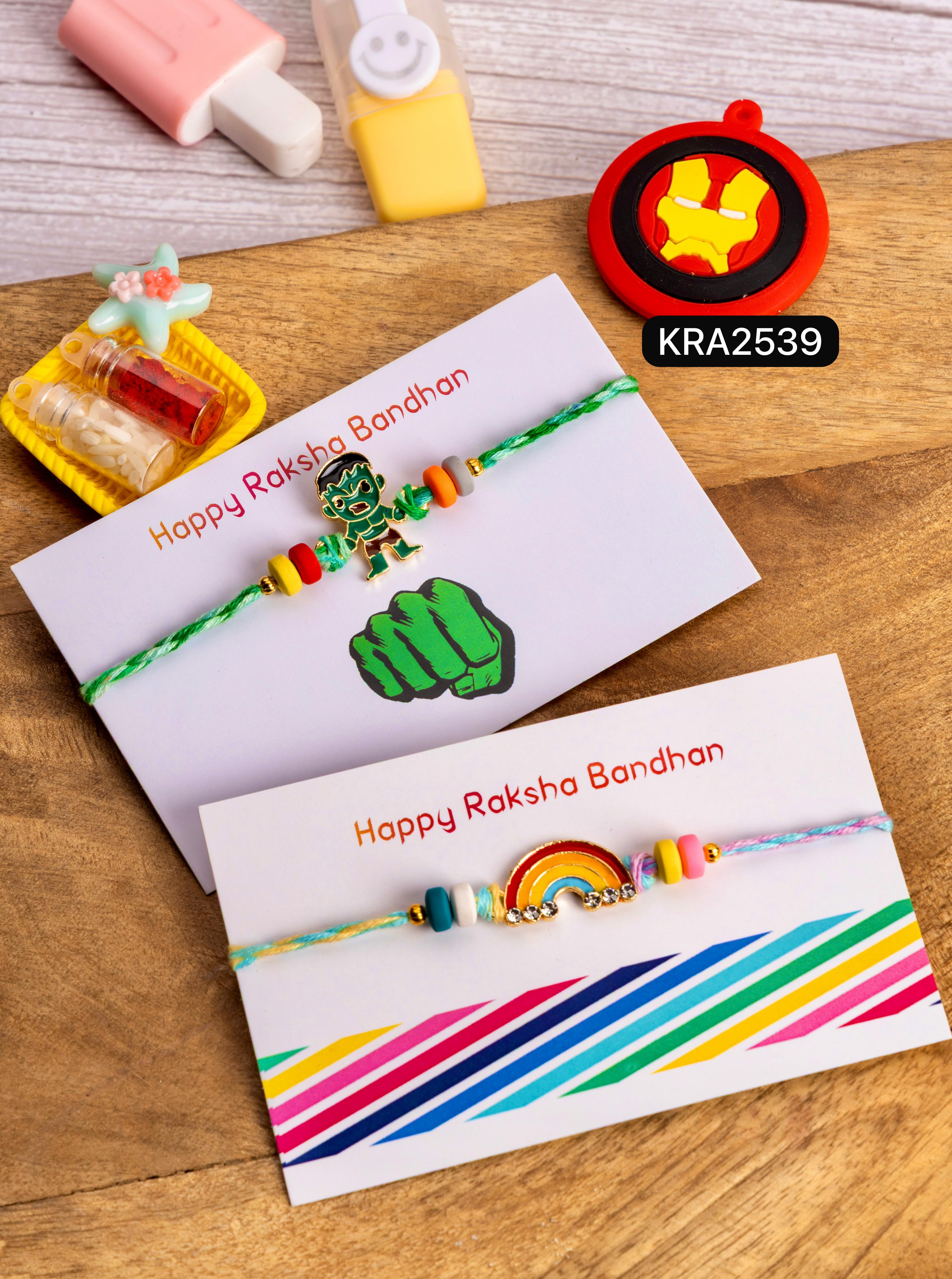 Kids Boys & Girls Fimo Beads Braided Rakhi (KRA2539)