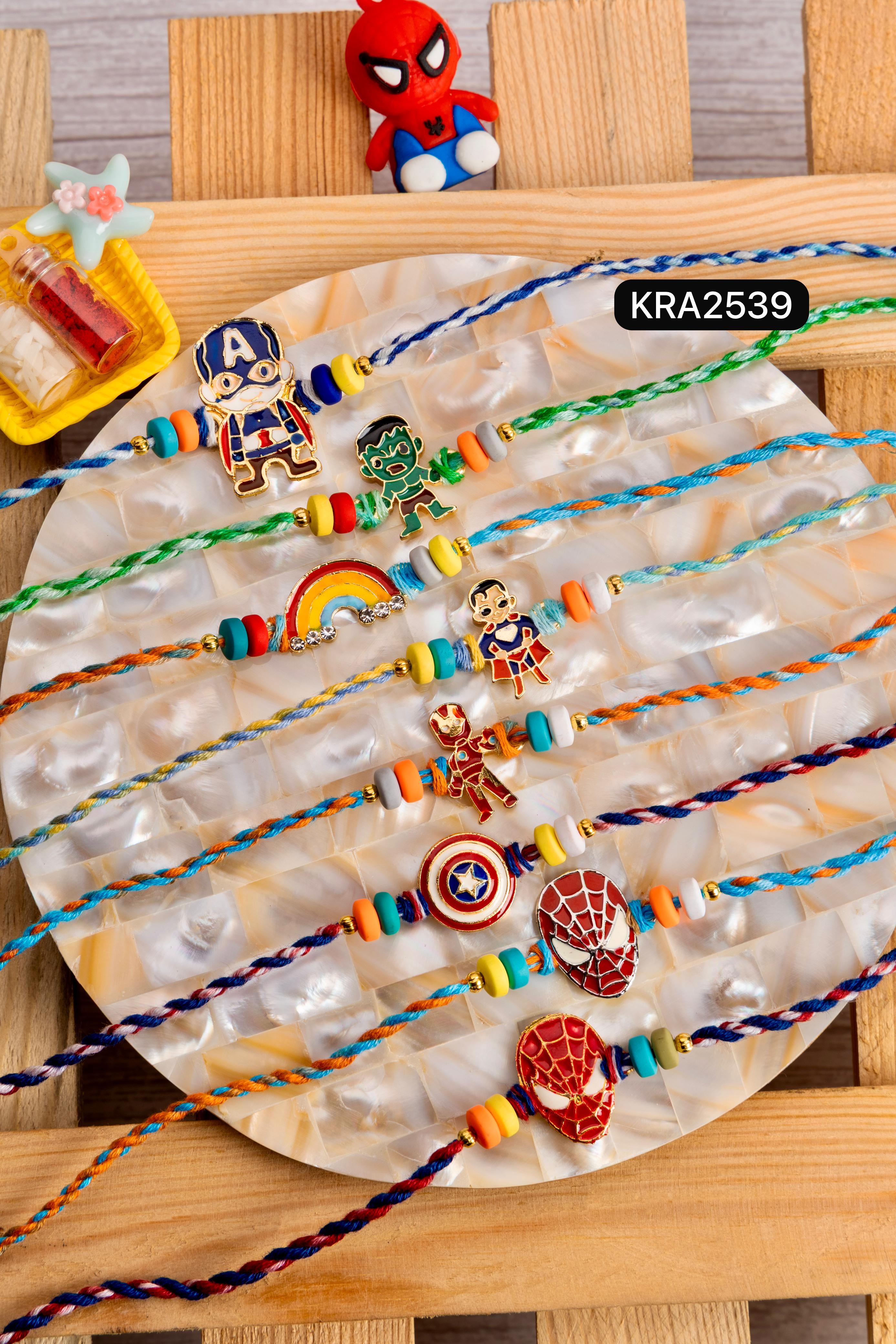 Kids Boys & Girls Fimo Beads Braided Rakhi (KRA2539)