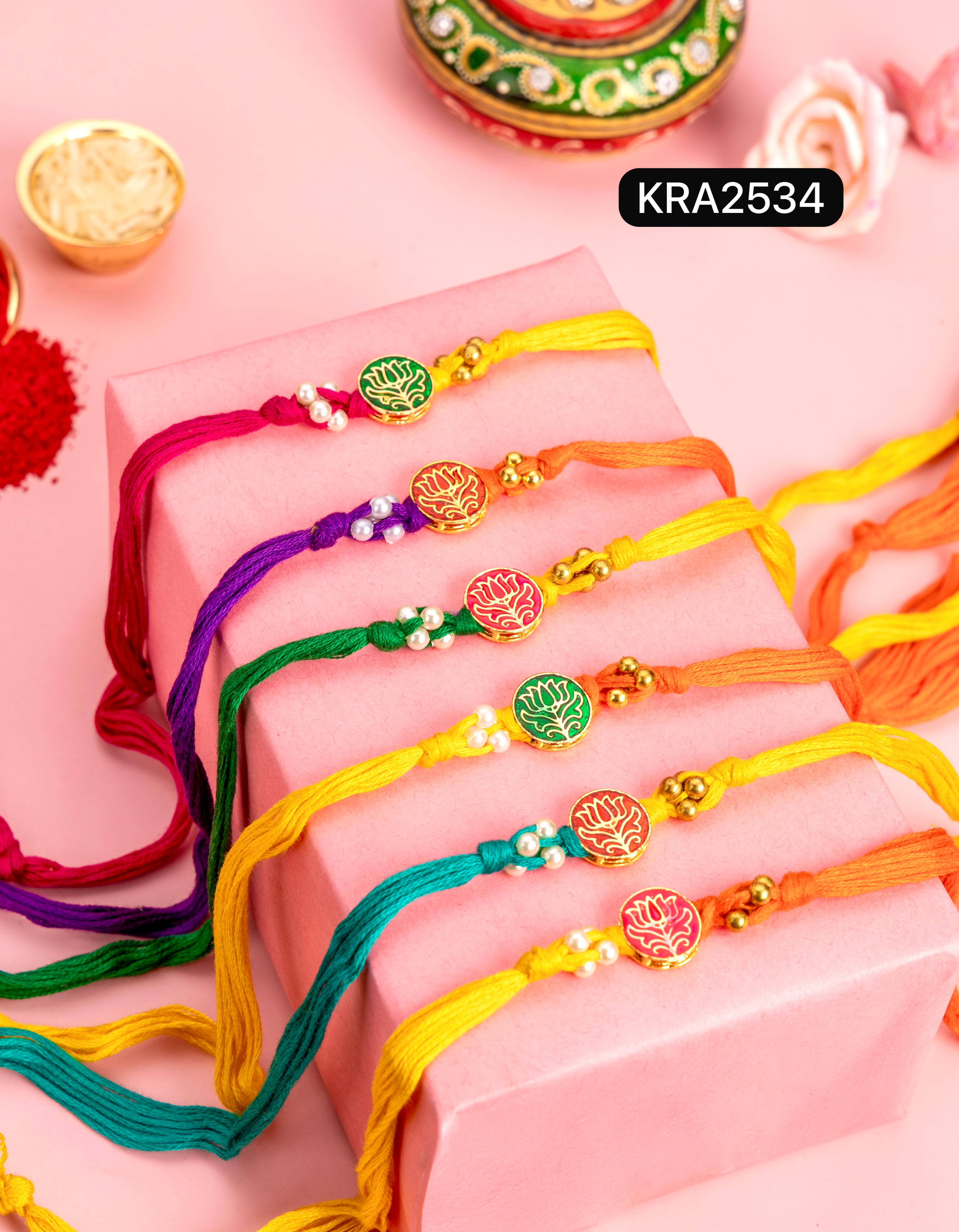 Lotus Meenakari Rakhi With Tassels (KRA2534)