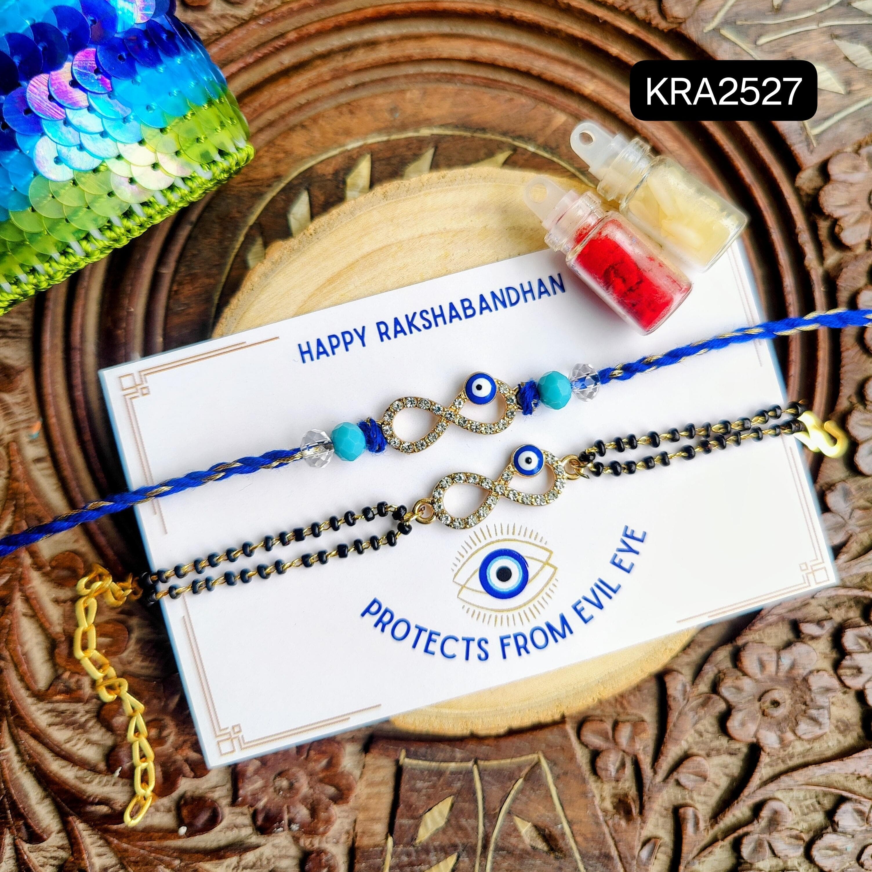 Evil Eye Infinity Rakhi & Bracelet Set (KRA2527)