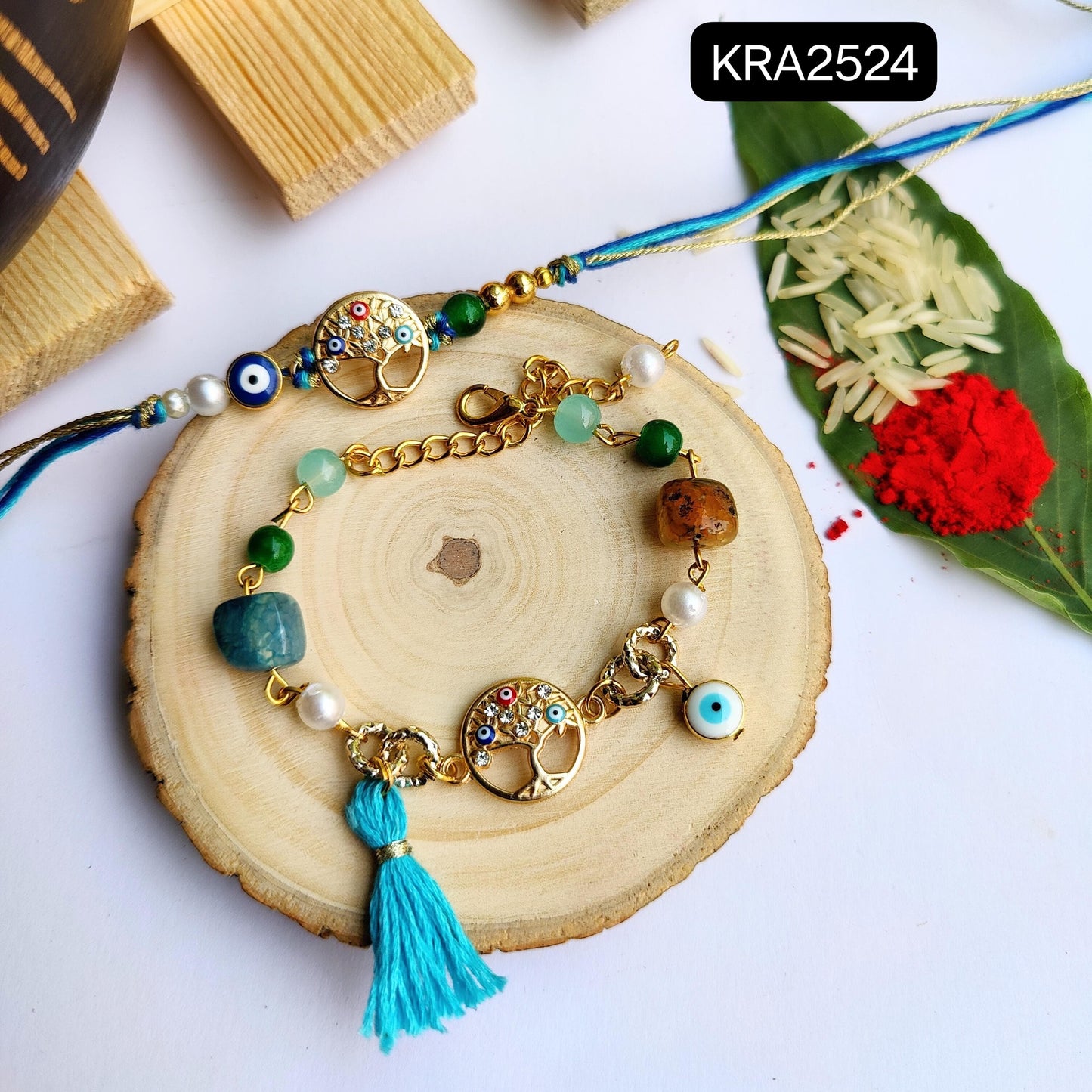 Tree Of Life Evil Eye Rakhi & Bracelet Set (KRA2524)