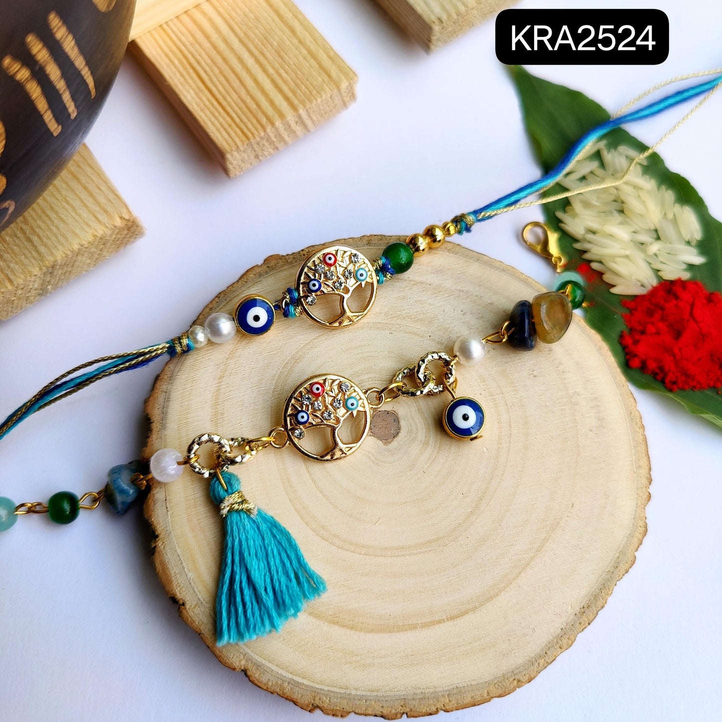 Tree Of Life Evil Eye Rakhi & Bracelet Set (KRA2524)
