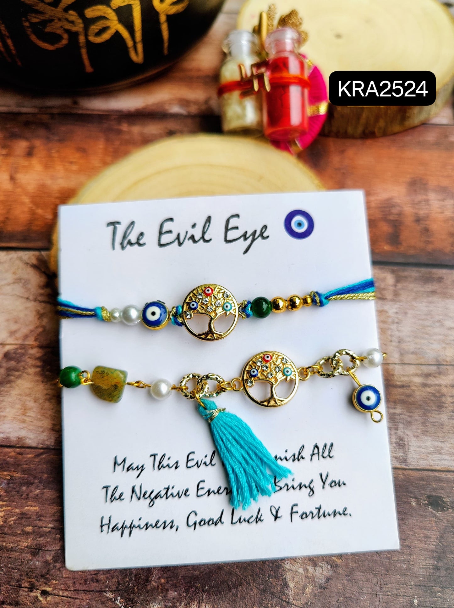 Tree Of Life Evil Eye Rakhi & Bracelet Set (KRA2524)