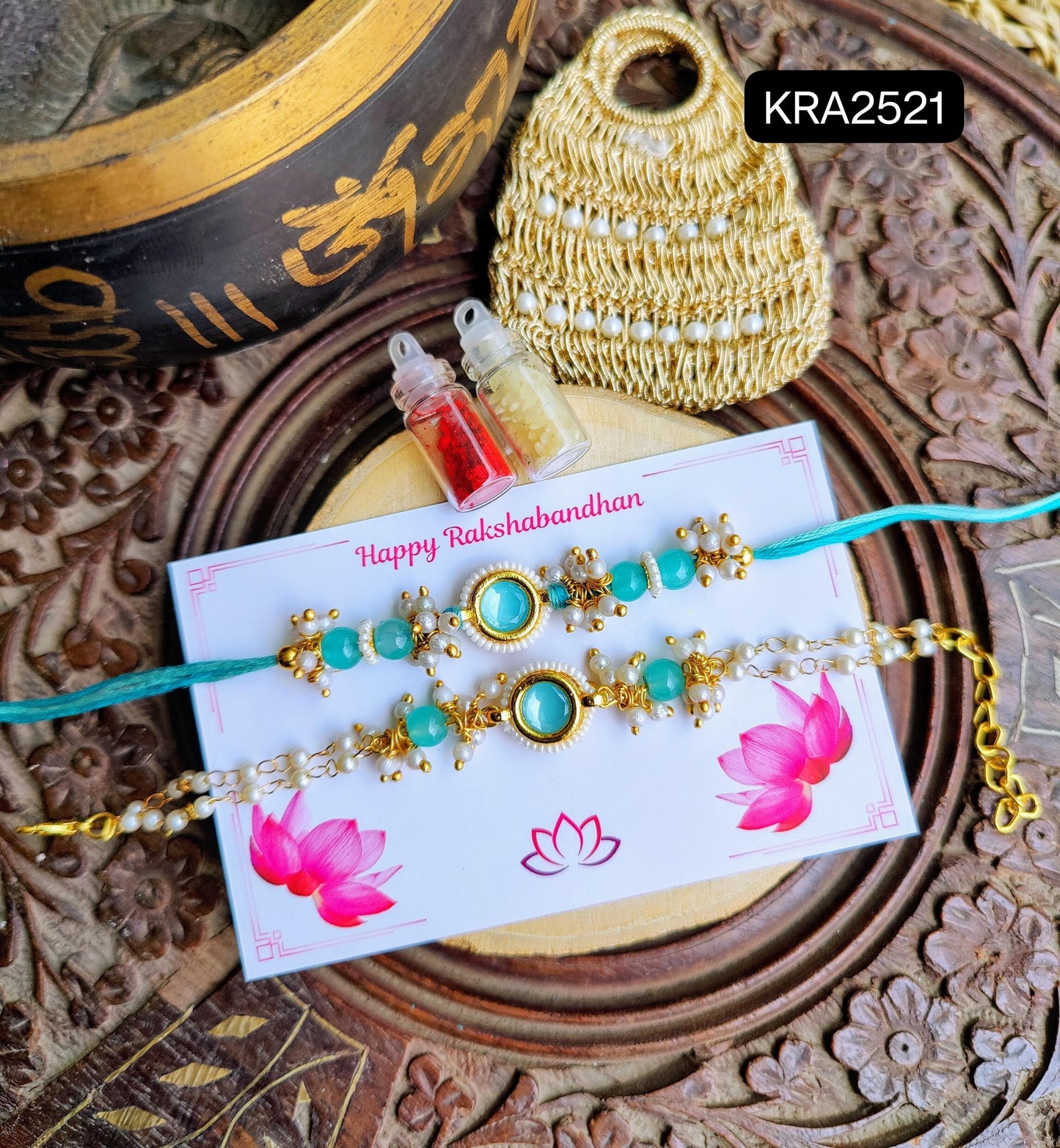 Colored Stone Rakhi & Bracelet Set (KRA2521)