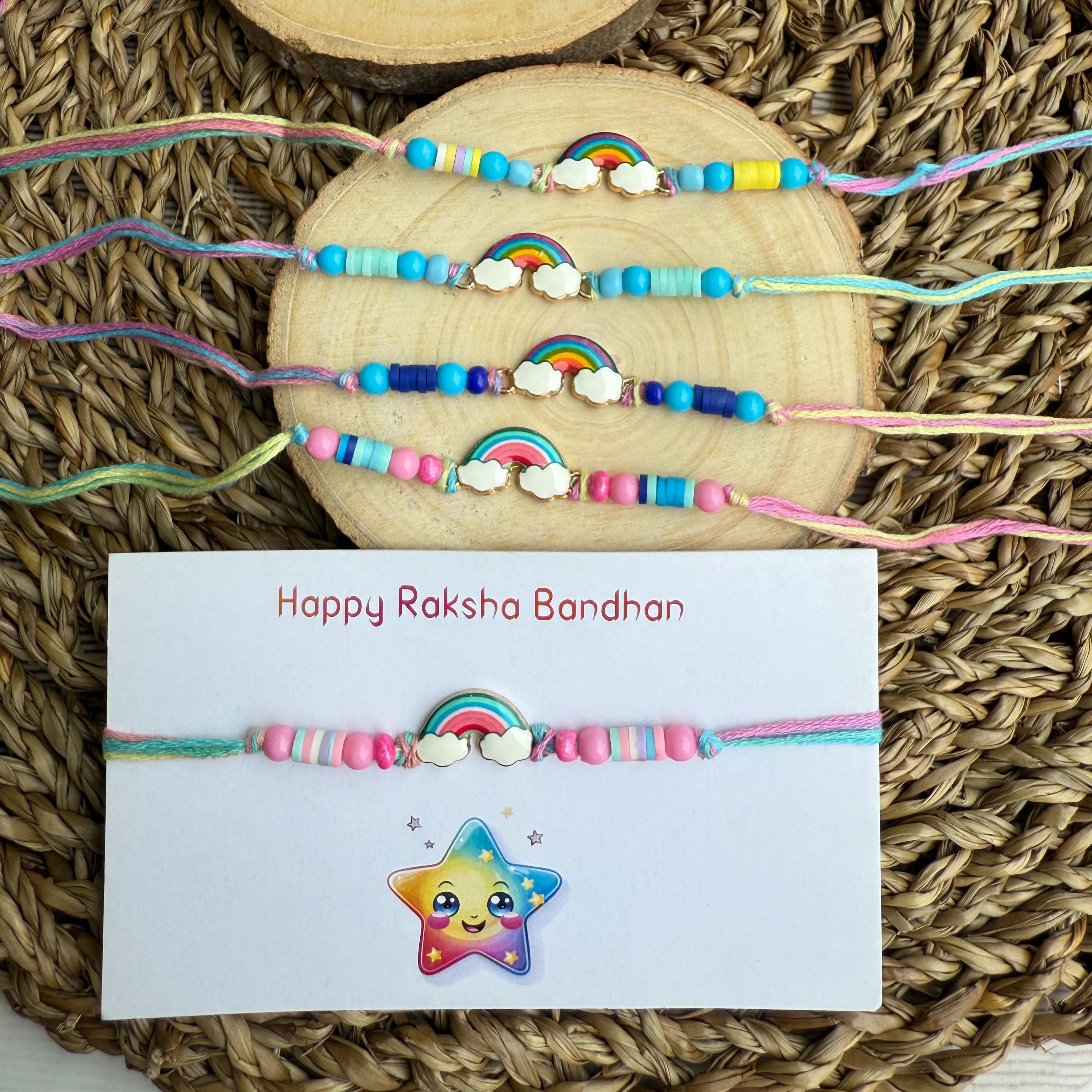 Kids Rainbow 3D Charms Rakhi With Colorful Fimo Beads (KRA2520)