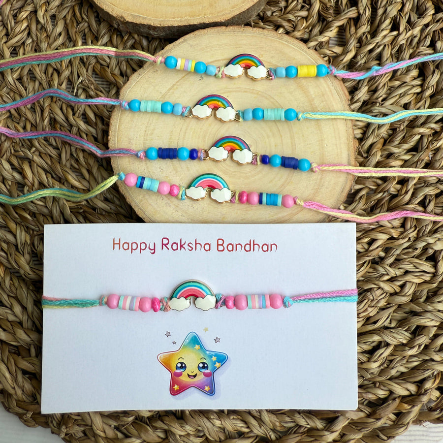 Kids Rainbow 3D Charms Rakhi With Colorful Fimo Beads (KRA2520)