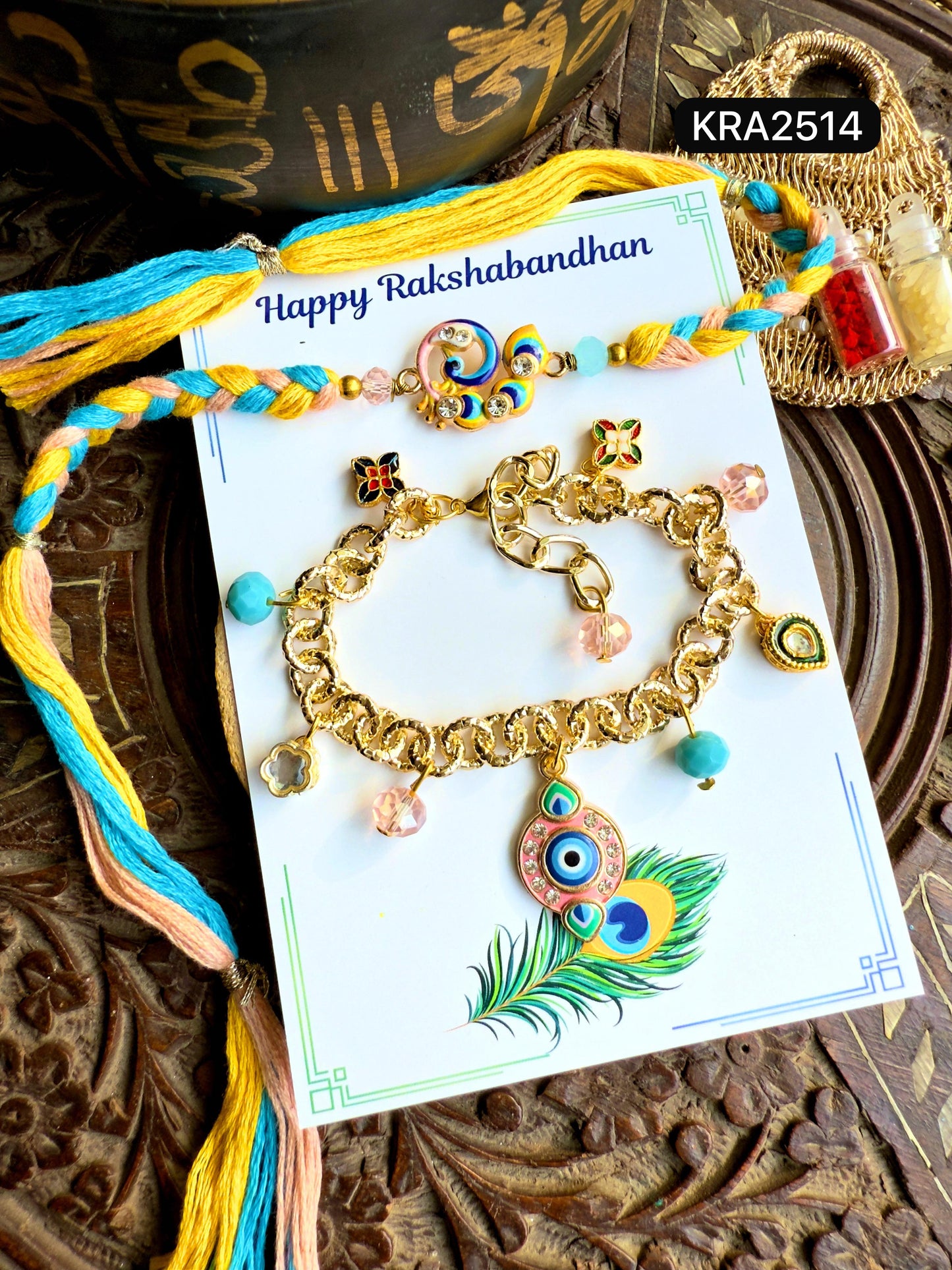 Designer Hand Braided Rakhi & Bracelet Set (KRA2514)