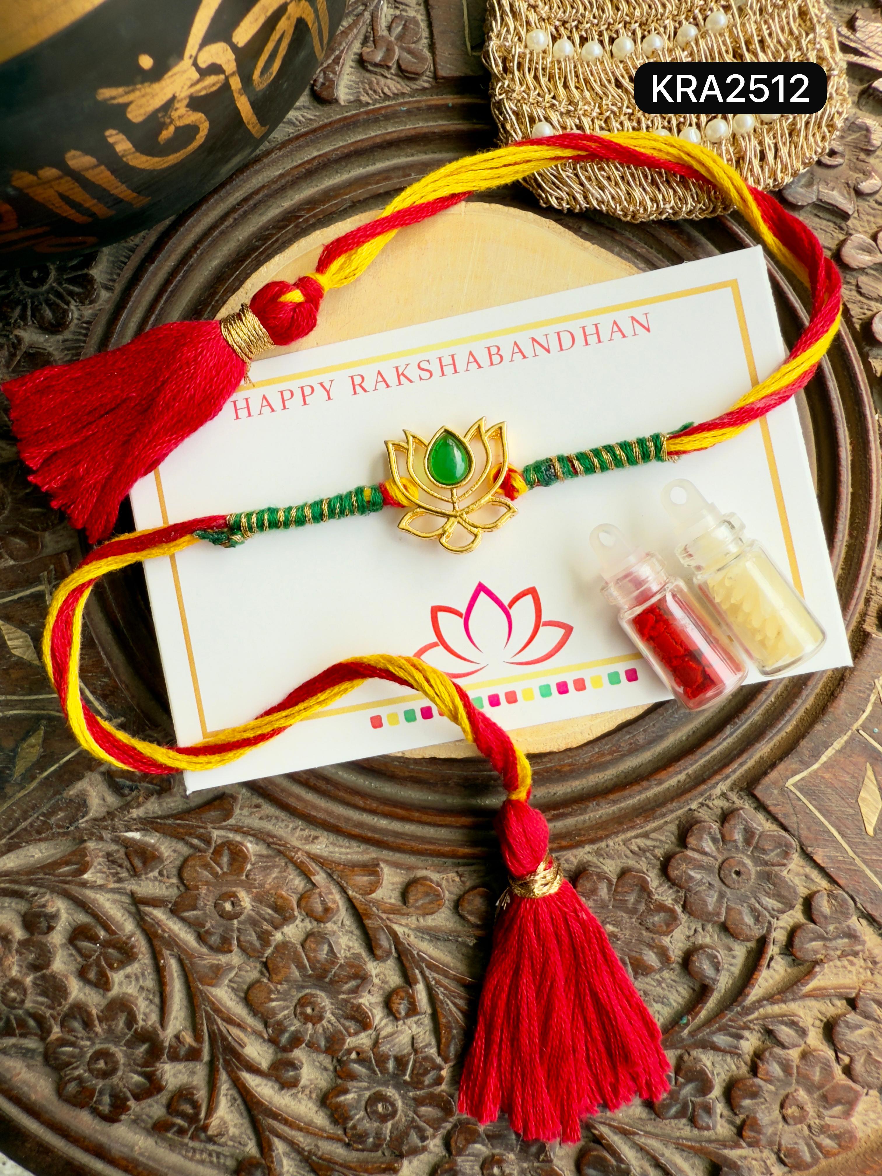 Kundan Lotus Rakhi With Tassels (KRA2512)