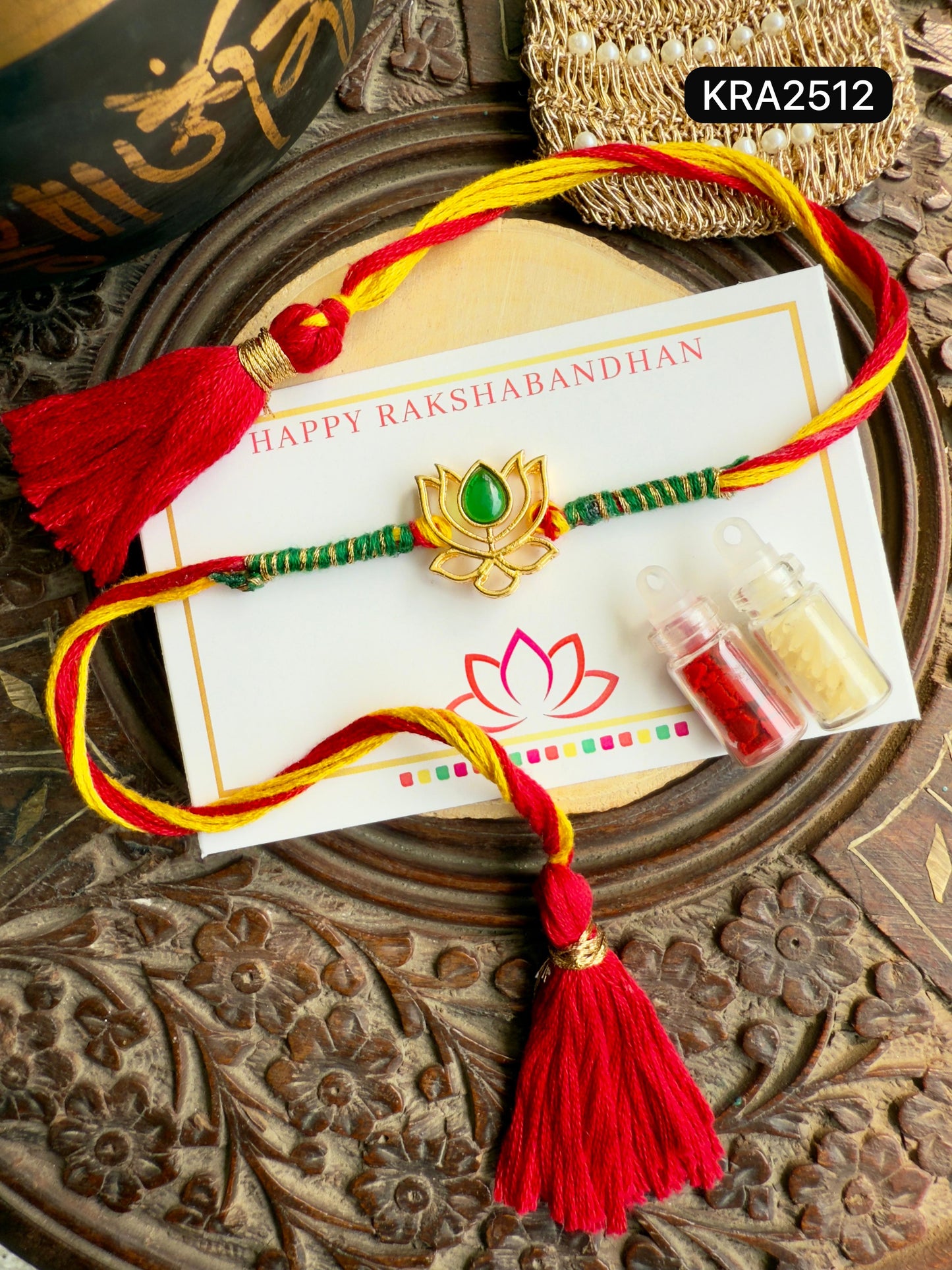 Kundan Lotus Rakhi With Tassels (KRA2512)