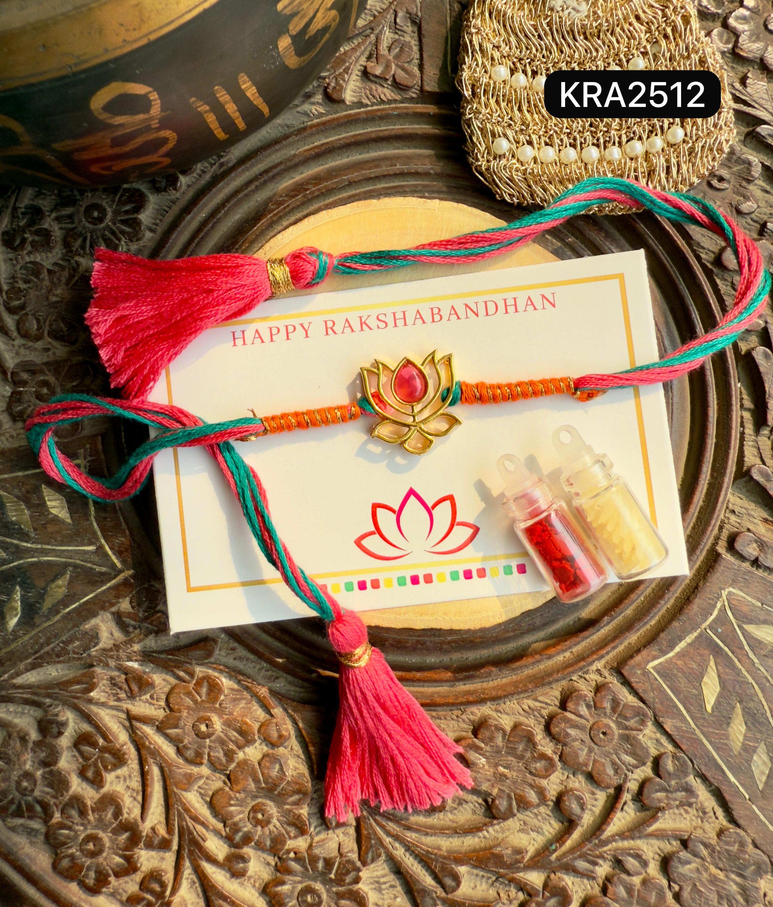Kundan Lotus Rakhi With Tassels (KRA2512)