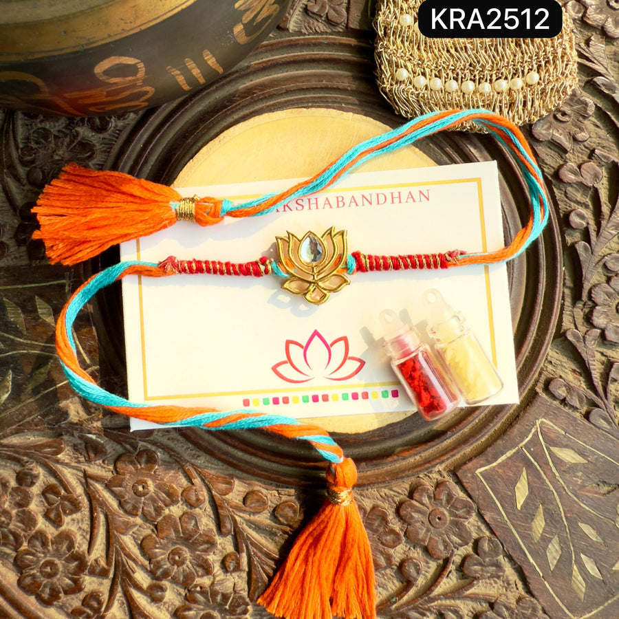 Kundan Lotus Rakhi With Tassels (KRA2512)