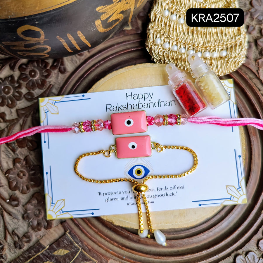 Colorful Evil Eye Rakhi & Bracelet Set (KRA2507)