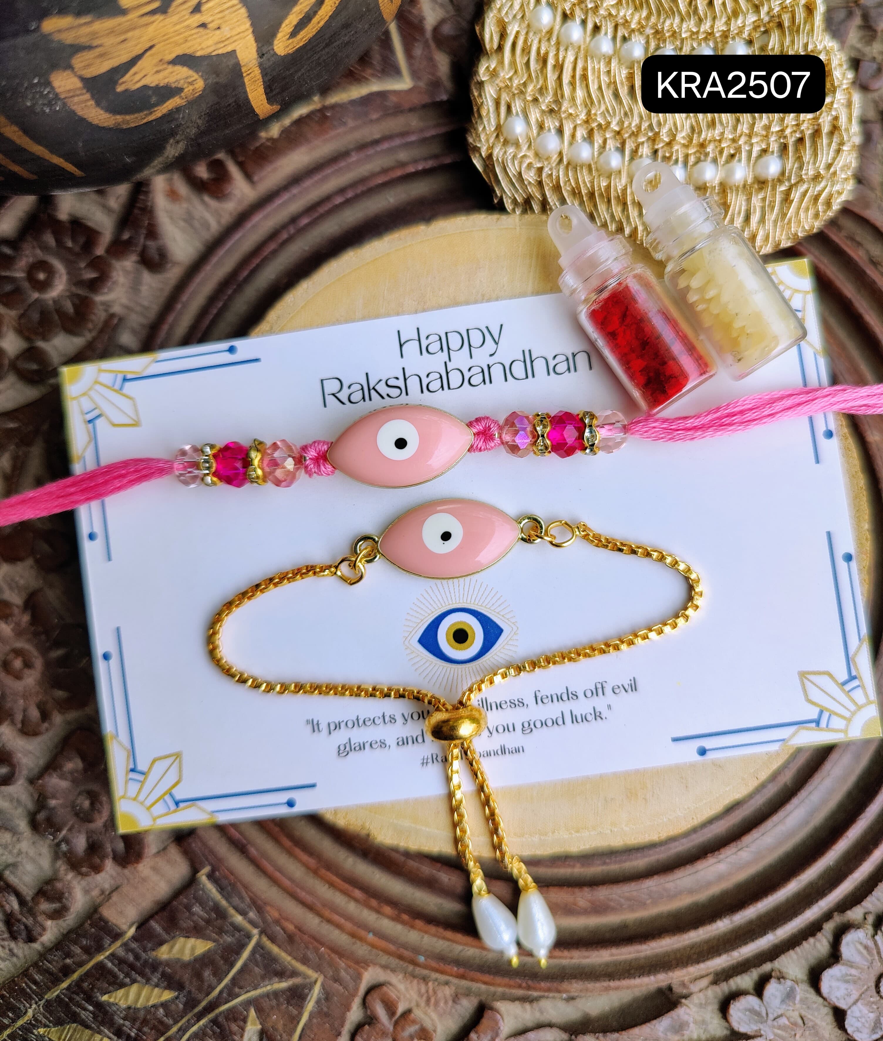 Colorful Evil Eye Rakhi & Bracelet Set (KRA2507)