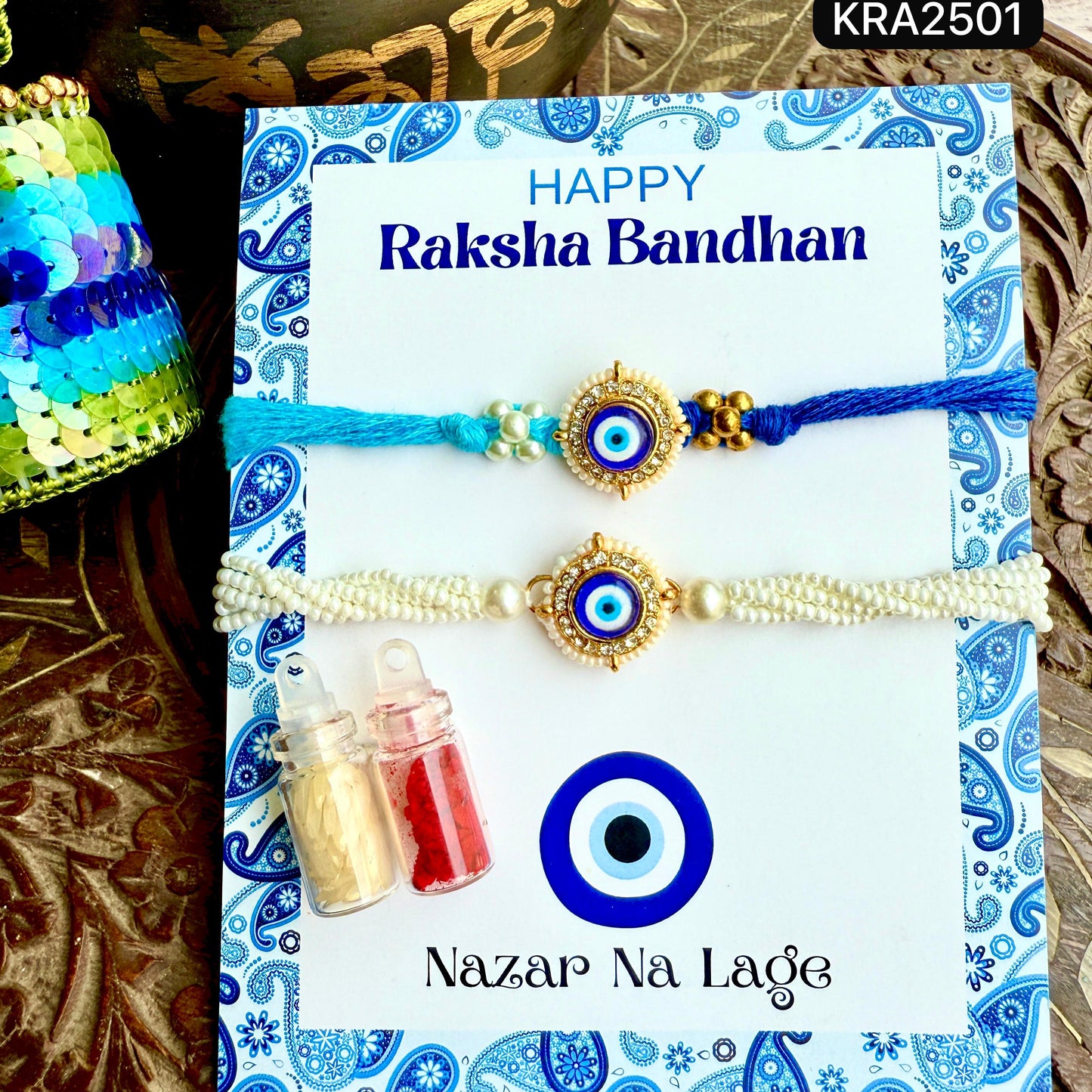 Evil Eye Tassel Rakhi & Bracelet Set (KRA2501)