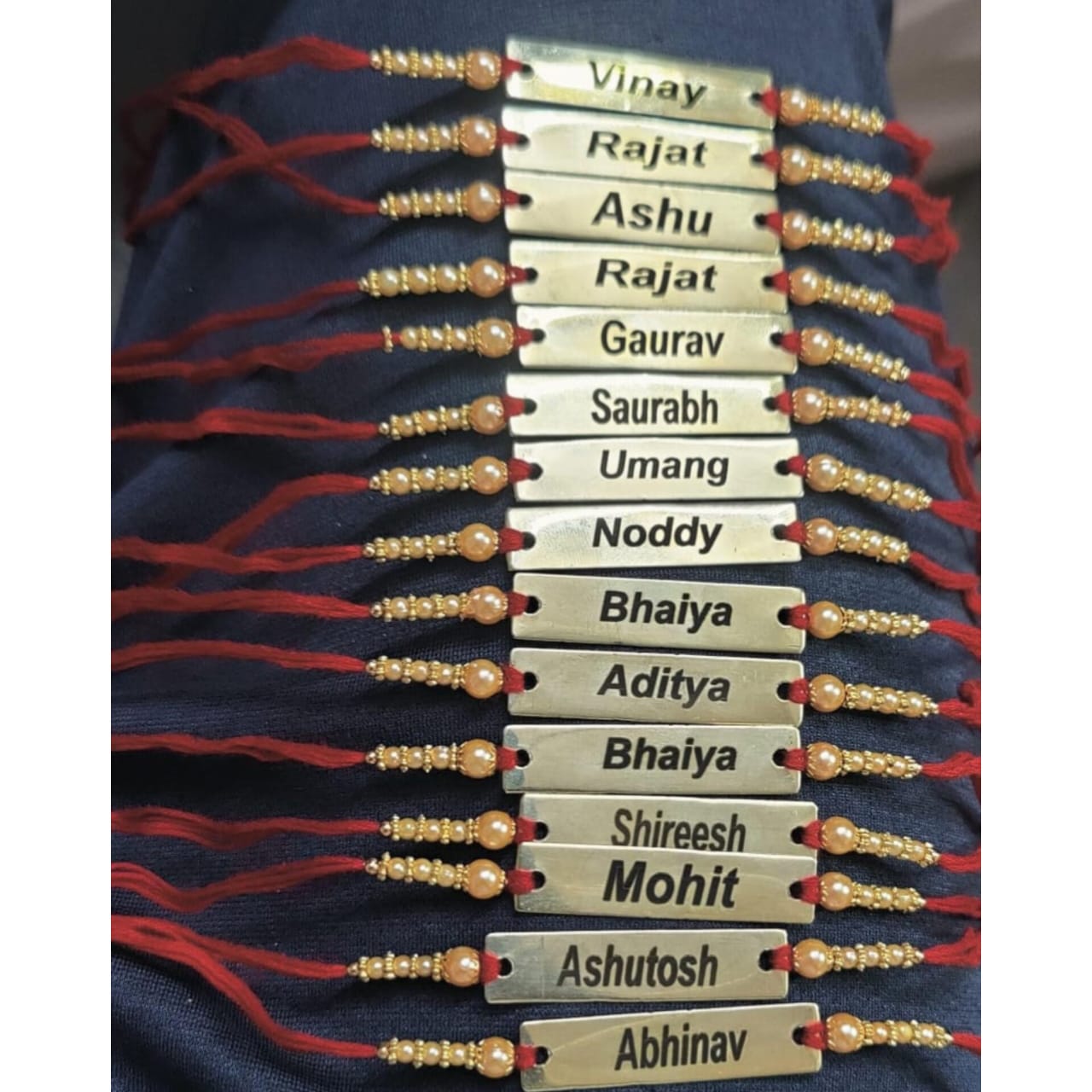Name Engraved Thread Rakhi With Moti