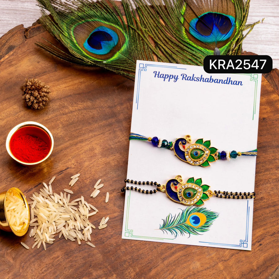 Peacock Bhai Rakhi & Bracelet Set For Bhabhi (KRA2547)