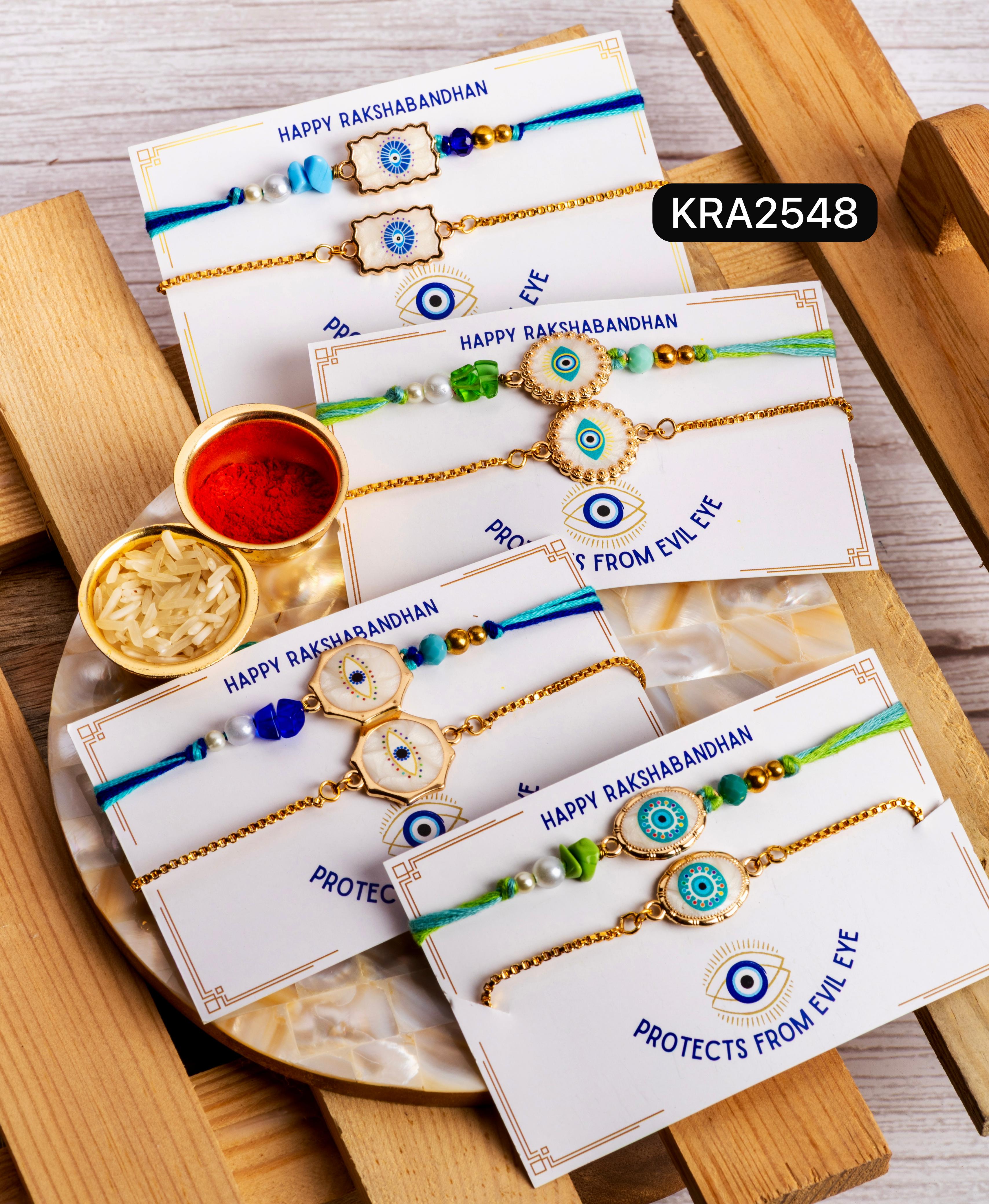 Mother Of Pearl Evil Eye Rakhi & Bracelet Set (KRA2548)