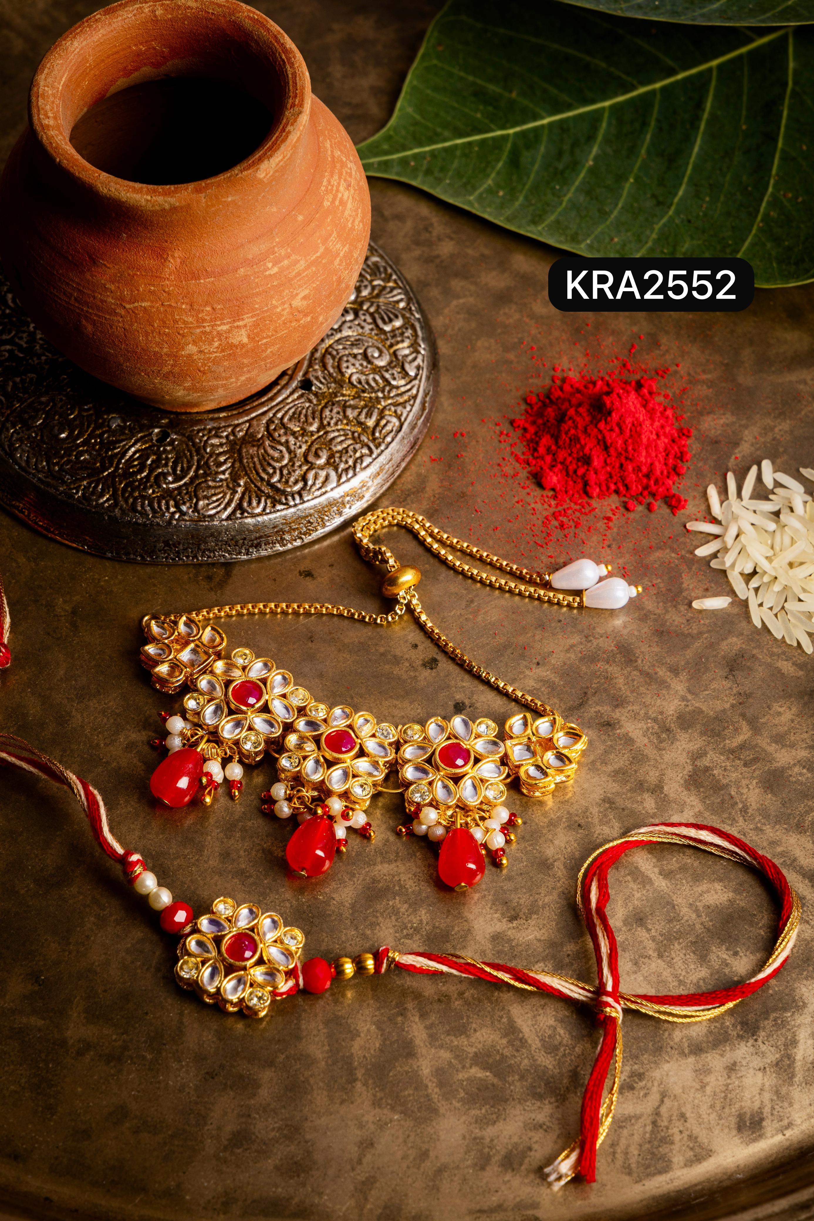 Heavy Kundan Rakhi & Bracelet Set (KRA2552)