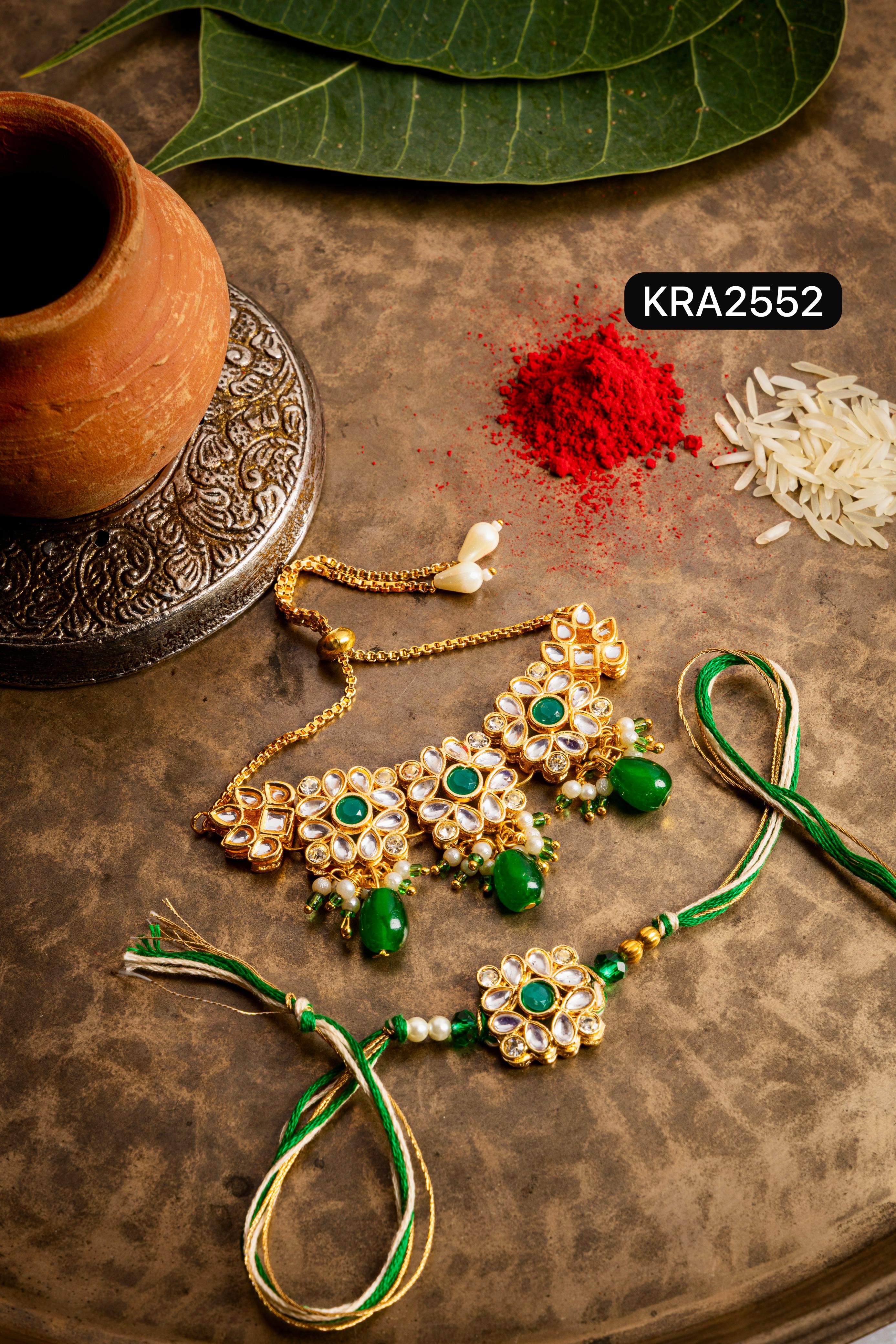 Heavy Kundan Rakhi & Bracelet Set (KRA2552)