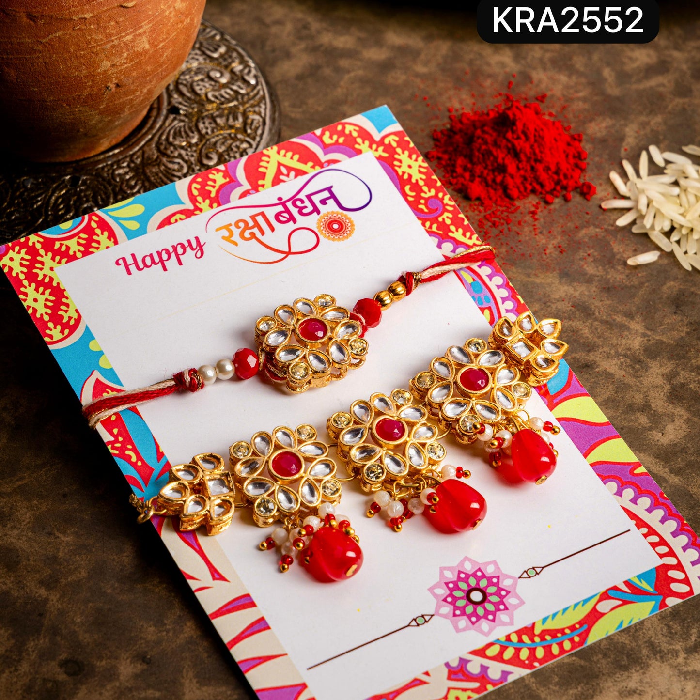 Heavy Kundan Rakhi & Bracelet Set (KRA2552)
