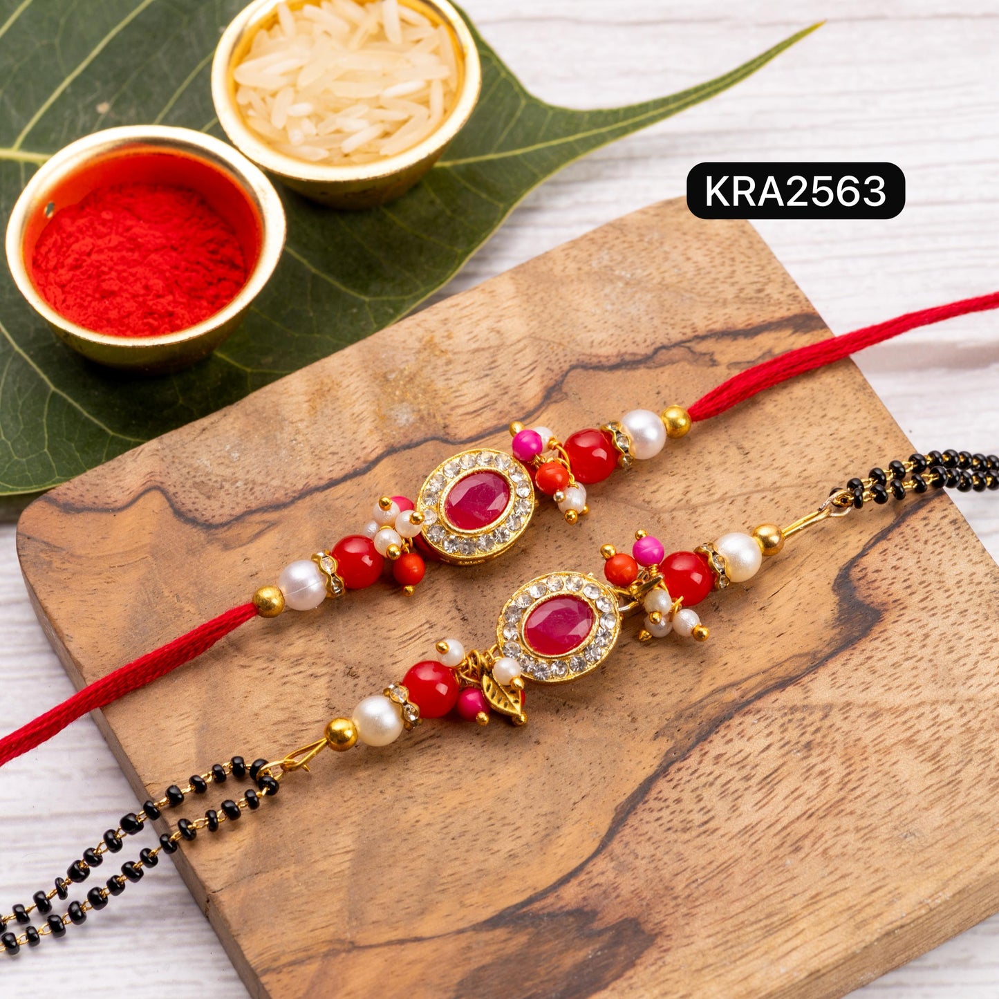 Colored Stones Rakhi & Bracelet Set (KRA2563)