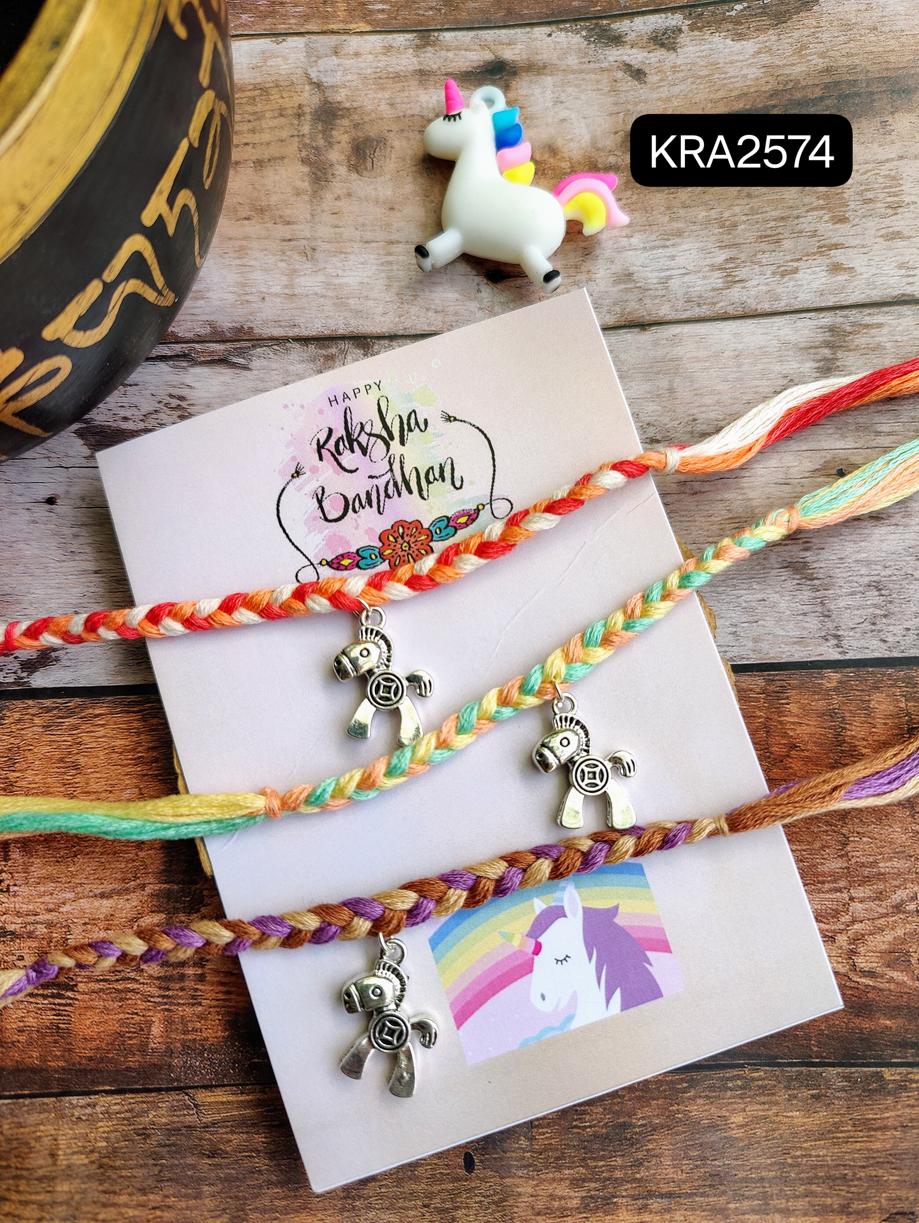 Braided Thread Rakhi With Metal Charm (KRA2574)