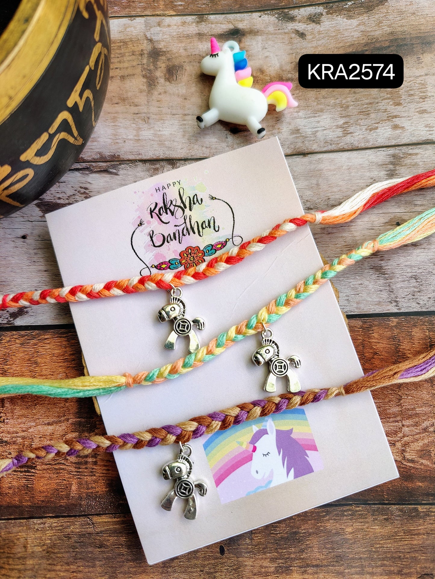 Braided Thread Rakhi With Metal Charm (KRA2574)
