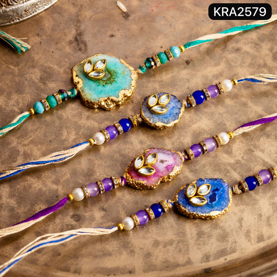 Natural Agate Stone Rakhi With Kundan Stones Embellishments (KRA2579)